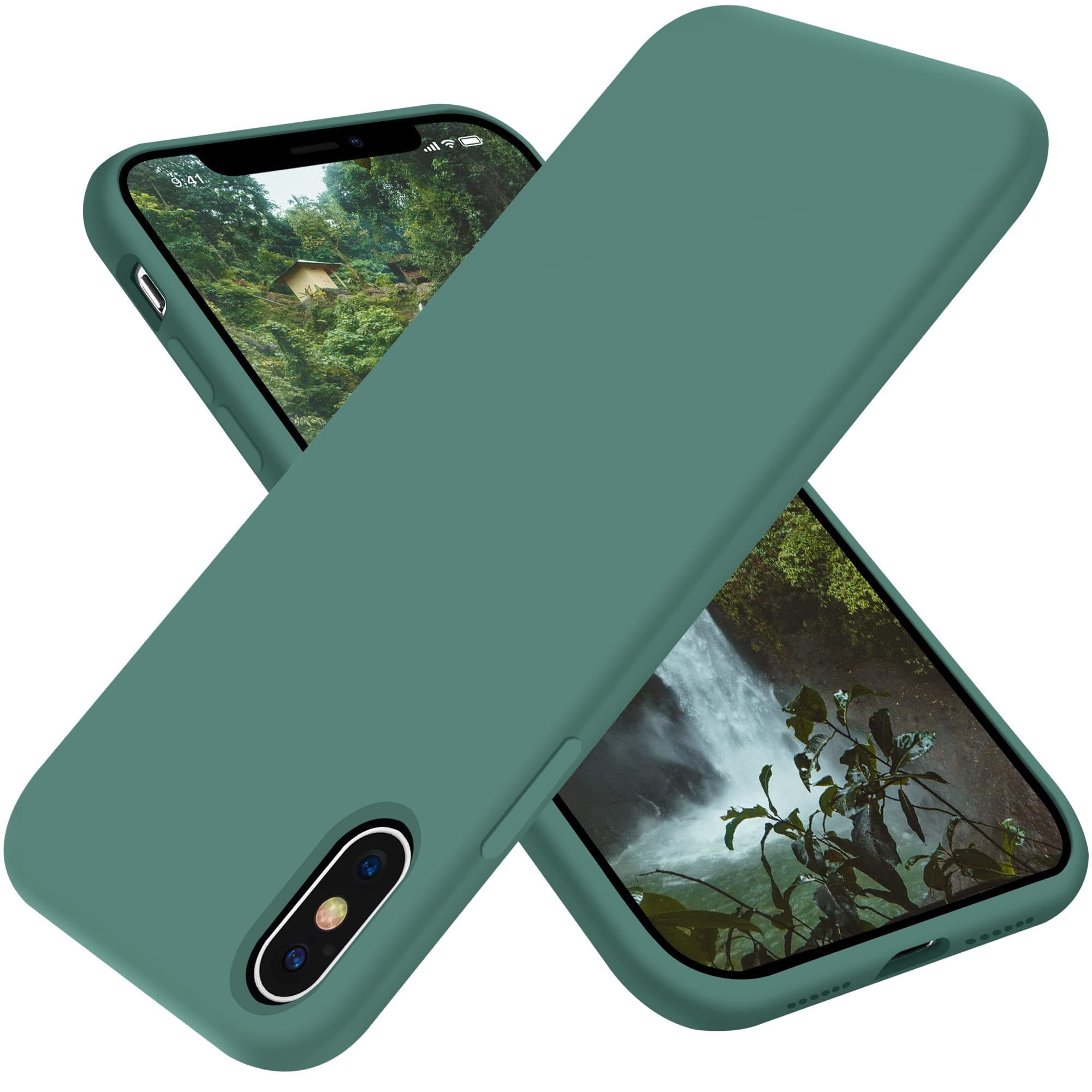 Compatible with iPhone X Case,Ultra Slim Fit iPhone Xs Case Liquid Silicone iPhone 10 Case with Full Body Protection Anti-Scratch Shockproof Bumper, 5.8 inch, (Pine Green)