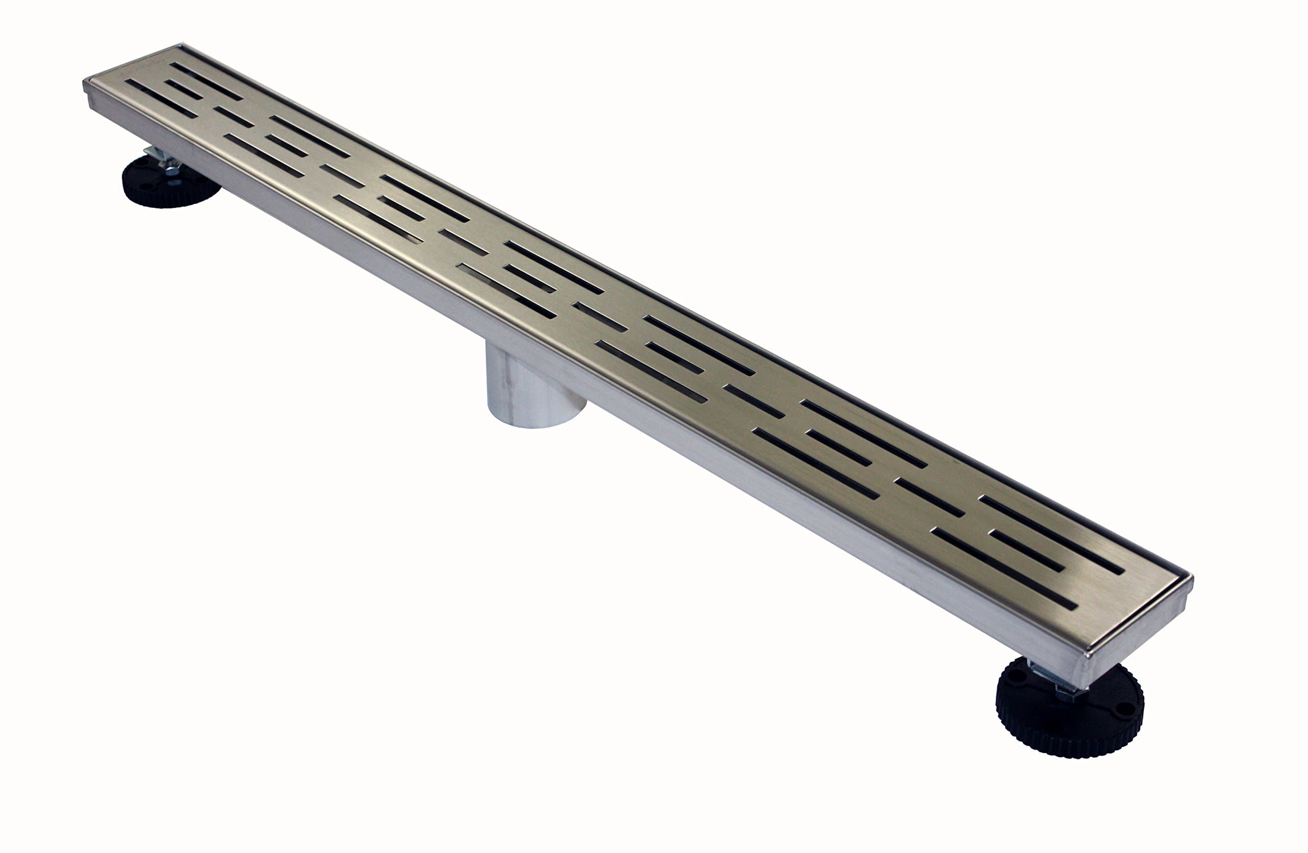 ZA Linear Shower Drain (24 inch Brick Pattern) - Stainless Steel, with Hair Strainer, Leveling Feet, Drain Adapter and Grate Hook