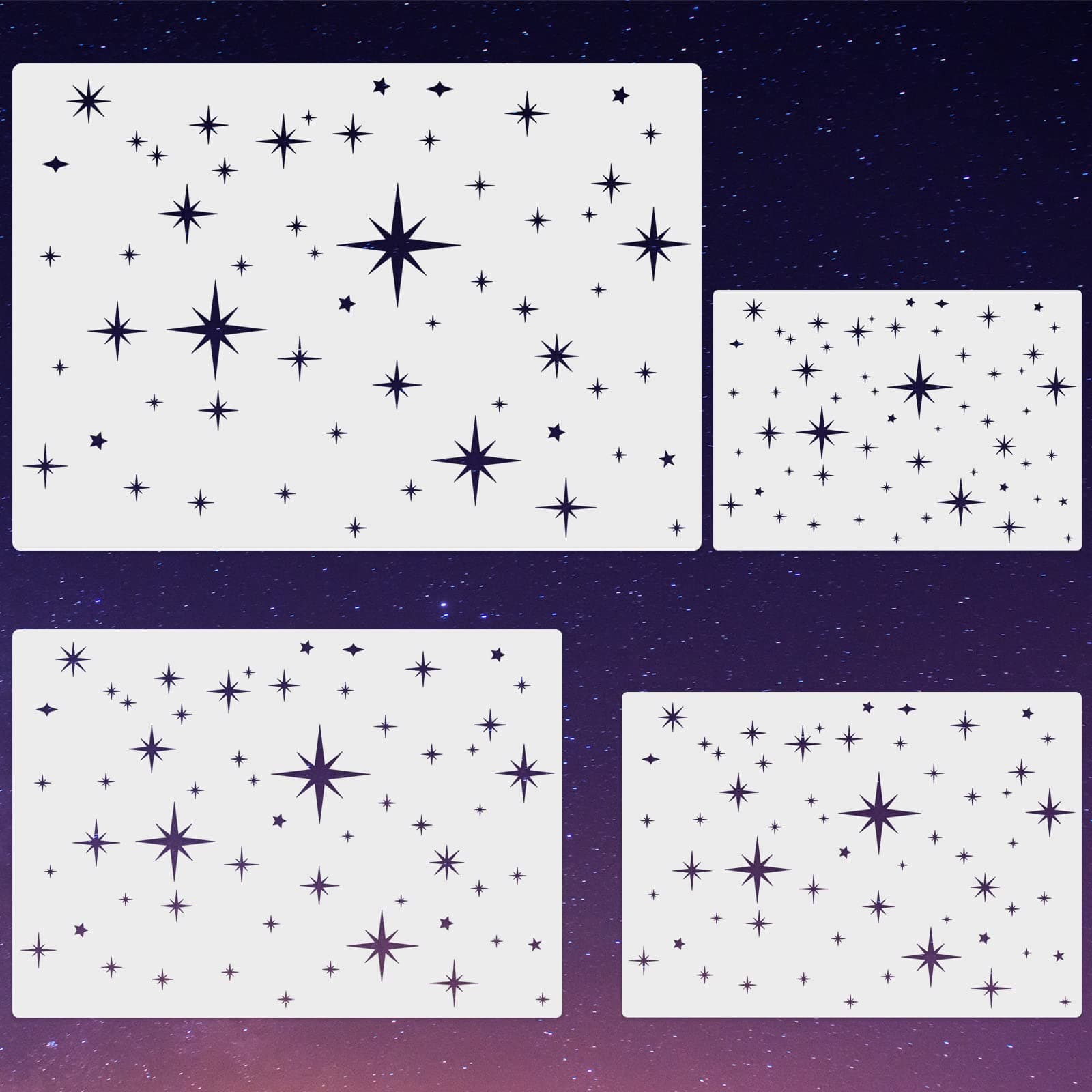 4 Pack Star Stencil for Painting Star Wall 4 Sizes Template Reusable Plastic Twinkle Starburst Stencils for Wood Canvas Fabric, Use for Flag Day Home Decor DIY Crafts(Stars)