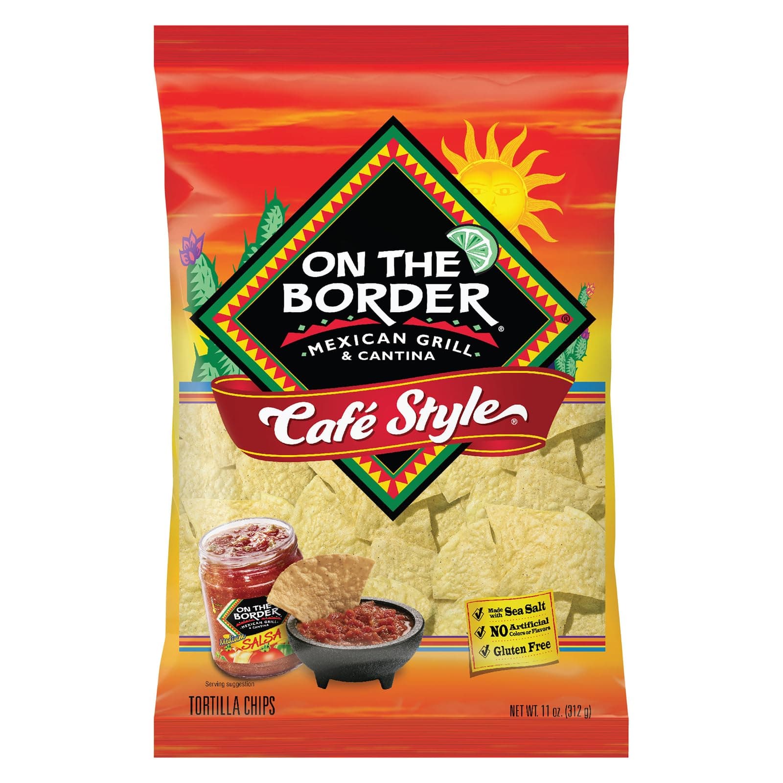 On The Border Cafe Style Tortilla Chips 11 oz (Pack of 3)