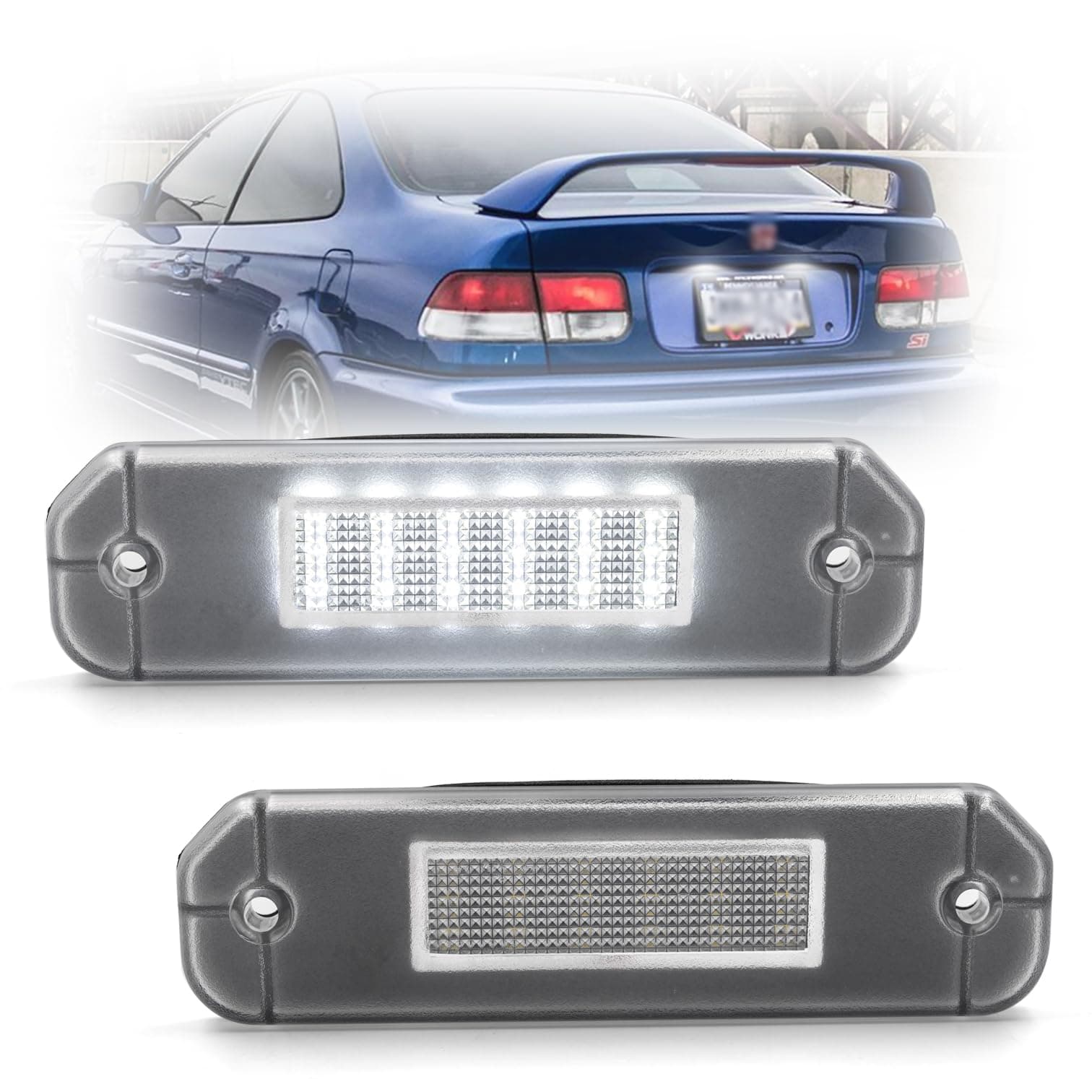 NSLUMO LED License Plate Light Replacement for 1992-2000 Honda Civic Gen 6th, 1993-1997 Del Sol, OEM Fit 6000K Xenon White 18-SMD Error Free Led Tag Lights Assembly