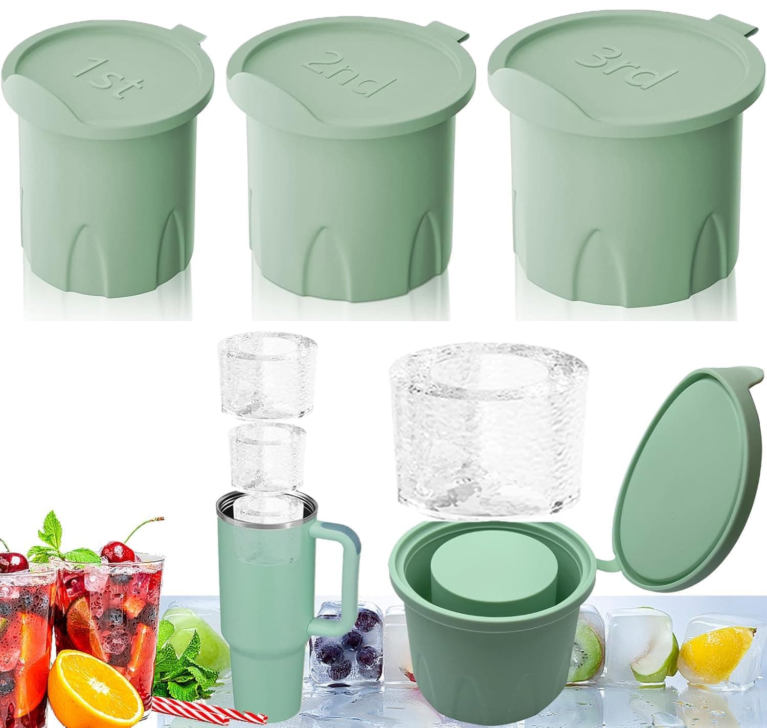 Ice Mold for Stanley Cup, Silicone Ice Cube Tray With Lid for 20-40oz Tumbler, for Chilling Whiskey, Cocktails, Drinks, Coffee, Easy Fill and Release Ice Maker, Stanley Cup Accessories