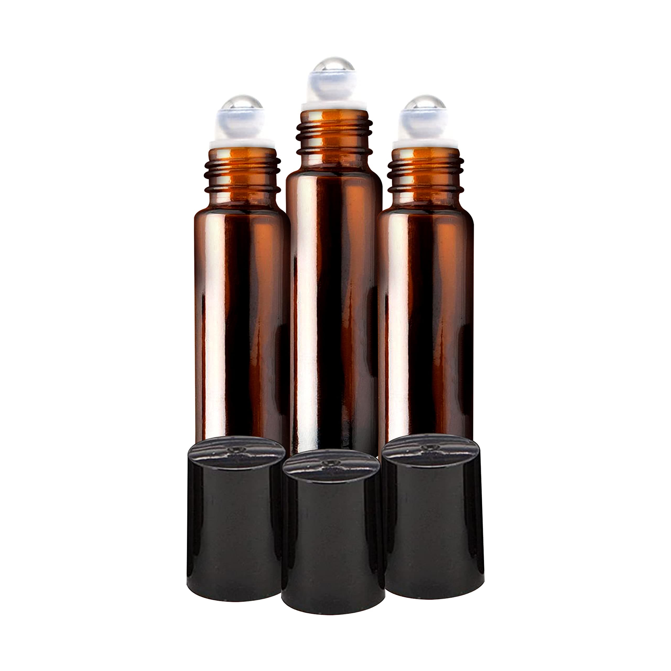 nsb herbals Empty Amber Glass Roll On Bottles (10 ml) With Black Cap For Essential Oils, Perfumes, Lip Balms, Aroma | Refillable Reusable Bottle (PACK OF 3)