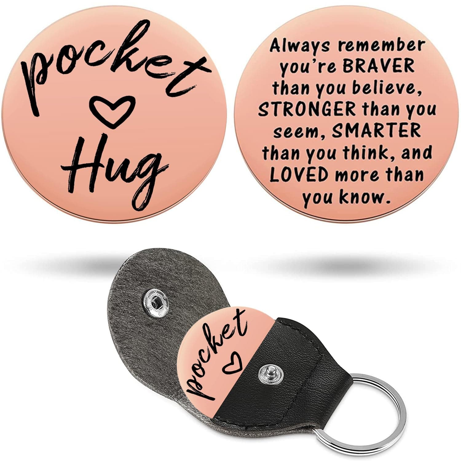 HZJ-AIGO Pocket Hug Token - Long Distance Relationship Keepsake, Thinking of You Gift, Isolation Gift, Stainless Steel Double Sided Inspirational Keepsake, Stocking Filler