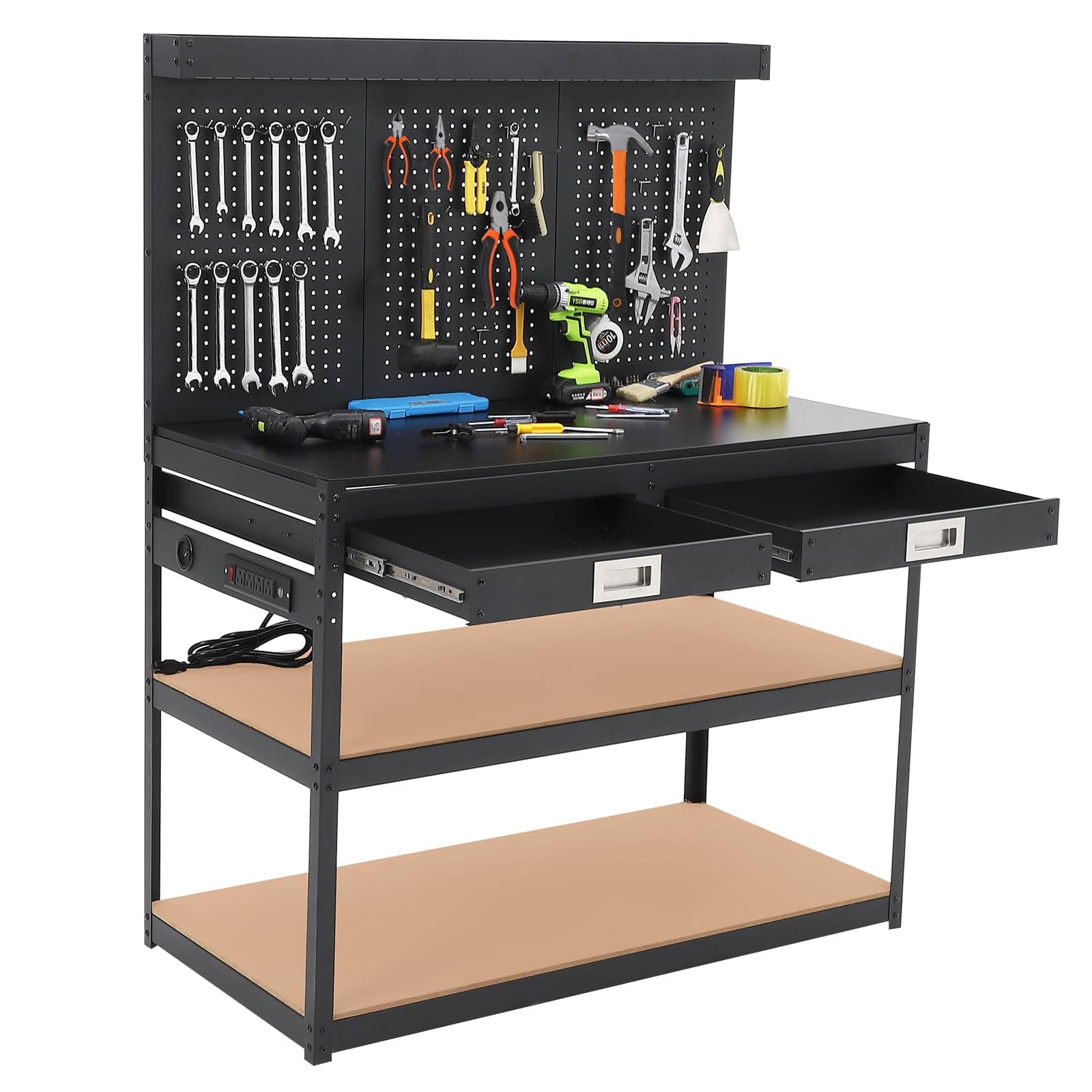 ACONEE Workbench Steel Work Bench for Garage, Heavy Duty Table with Pegboard,...
