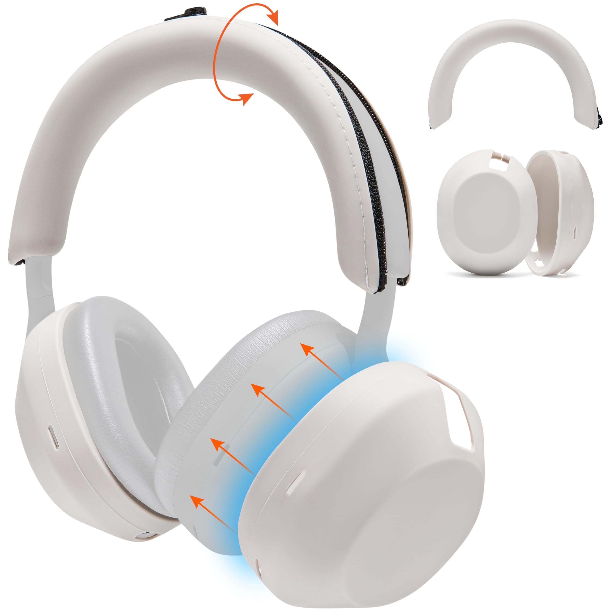 WC ShellZ XM5 - Protective Headphone Exterior Shell & Headband Covers for Sony WH1000XM5 Made by Wicked Cushions | Made with Premium Silicone | Silver