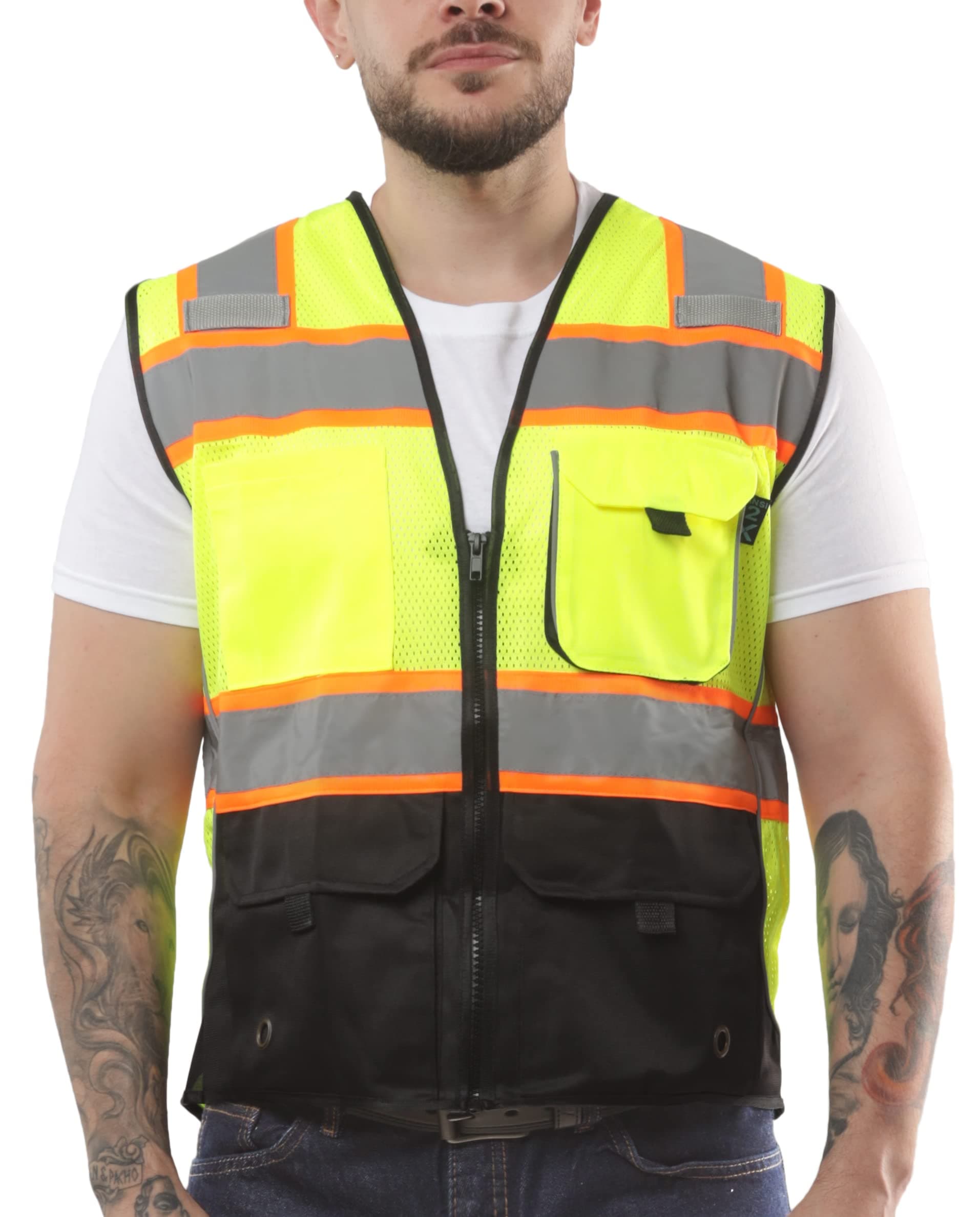 Kolossus High Visibility Safety Vest Front Pockets Silver Orange Reflective Tape for Men and Women Class 2