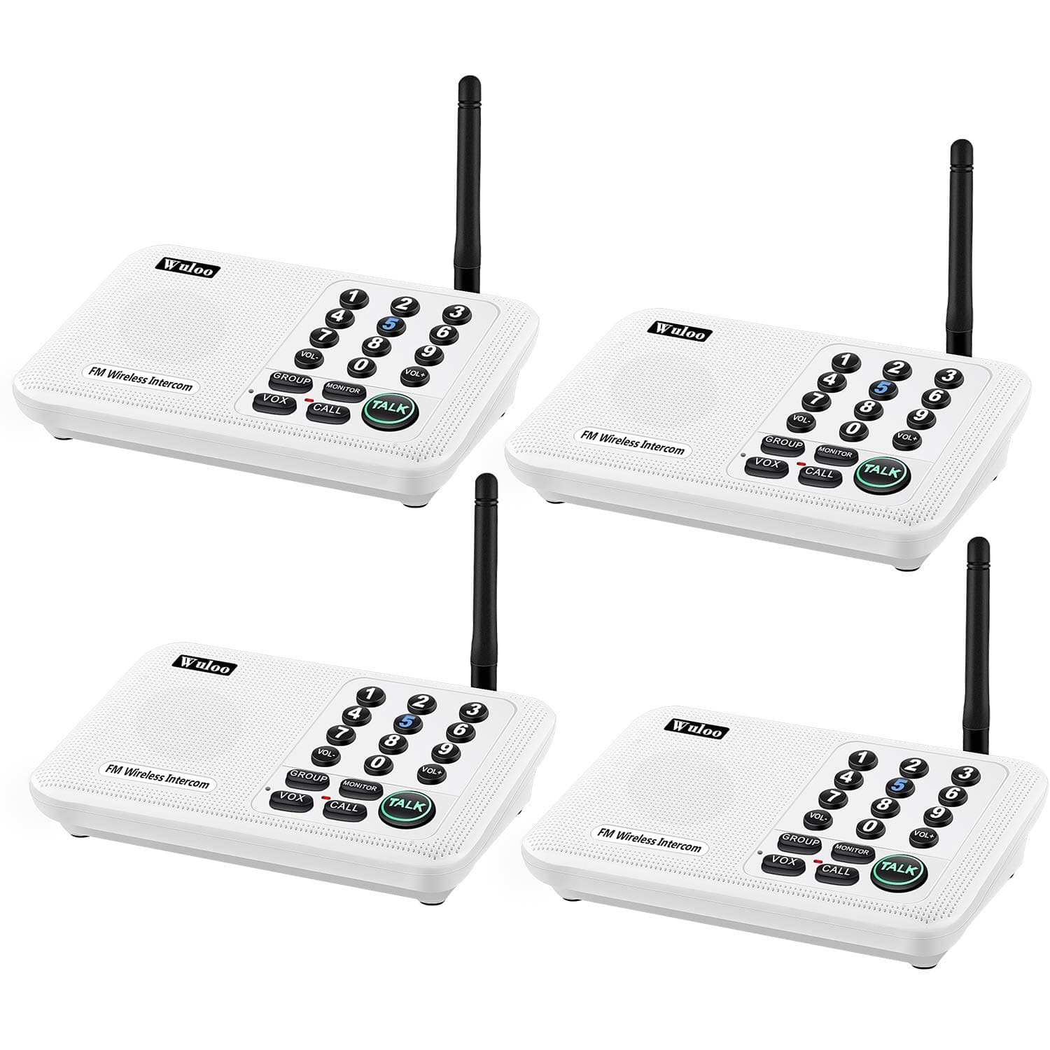 Intercoms Wireless For Home 5280 Feet Range 10 Channel 3 Code, Intercom System House Business Office, Room To Intercom, Communication (4 Units Set, White)