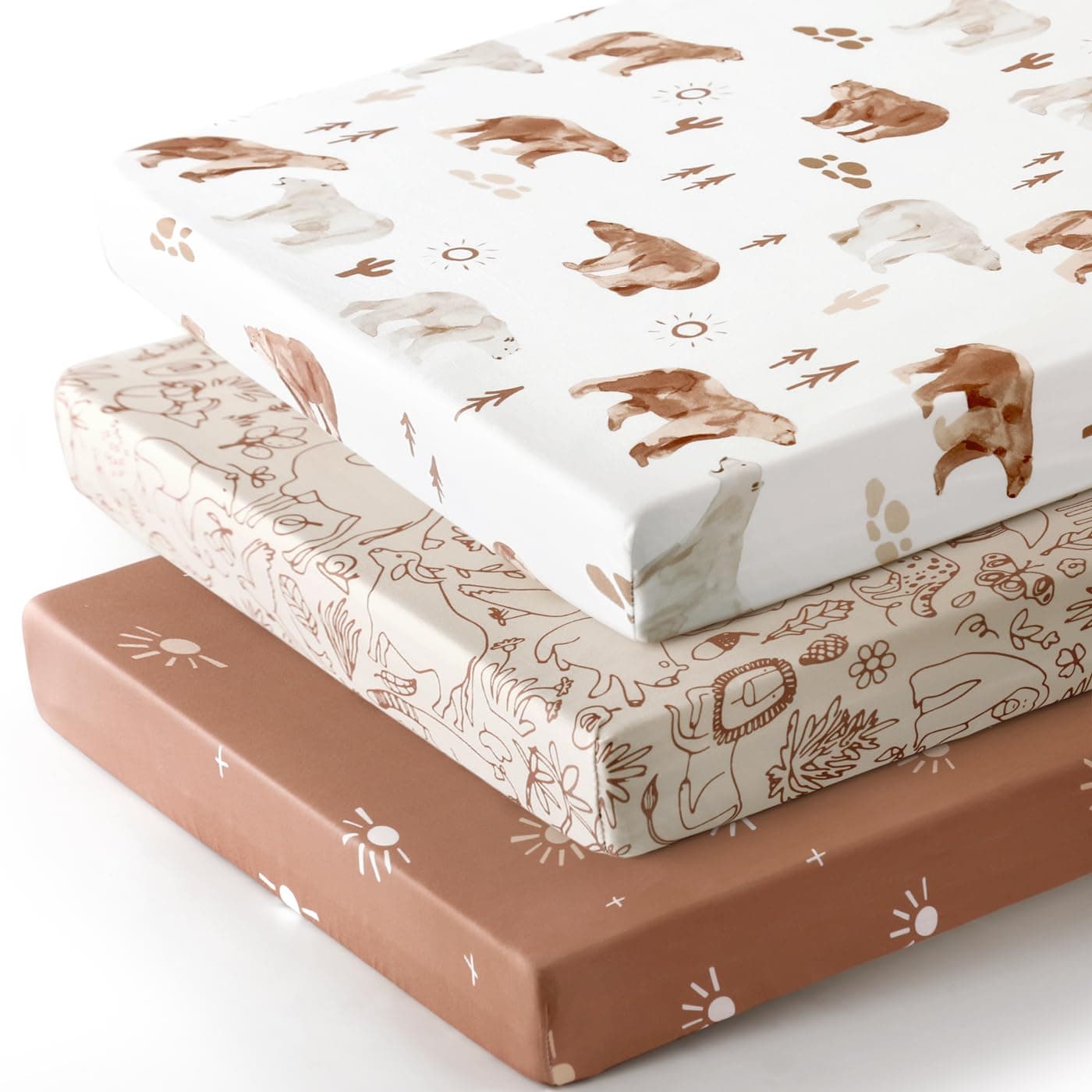 GRSSDER Fitted Pack N Play Sheets 3 Pack, Stretchy Ultra Soft Jersey Knit Portable/Mini Crib Sheets, Universal Fit for Pack N Play Pads Safe and Snug, Stylish Playard Sheets for Boys and Girls