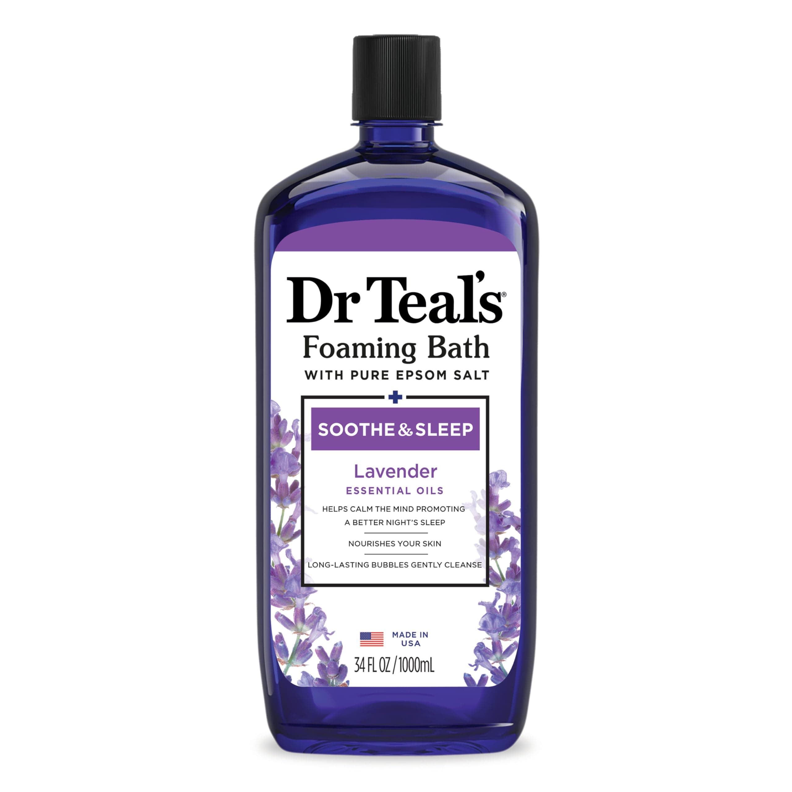 Dr Teal’s Foaming Bath with Pure Epsom Salt, Soothe & Sleep with Lavender, 34 Ounces