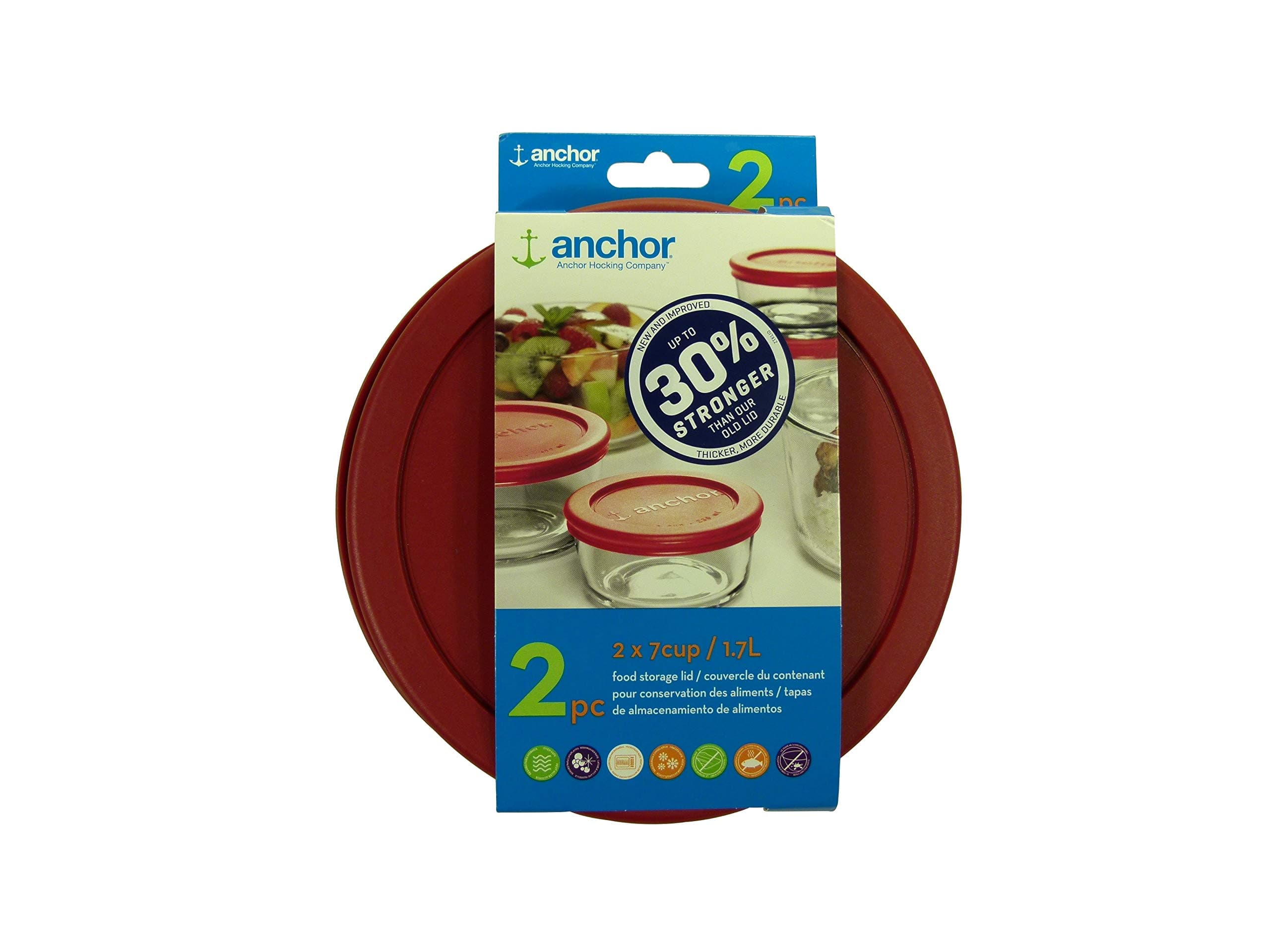 Anchor Hocking 30% Stronger Replacement Lid 2 x 7Cup / 1.7L / 1.75 qt, Red, Round, Improved