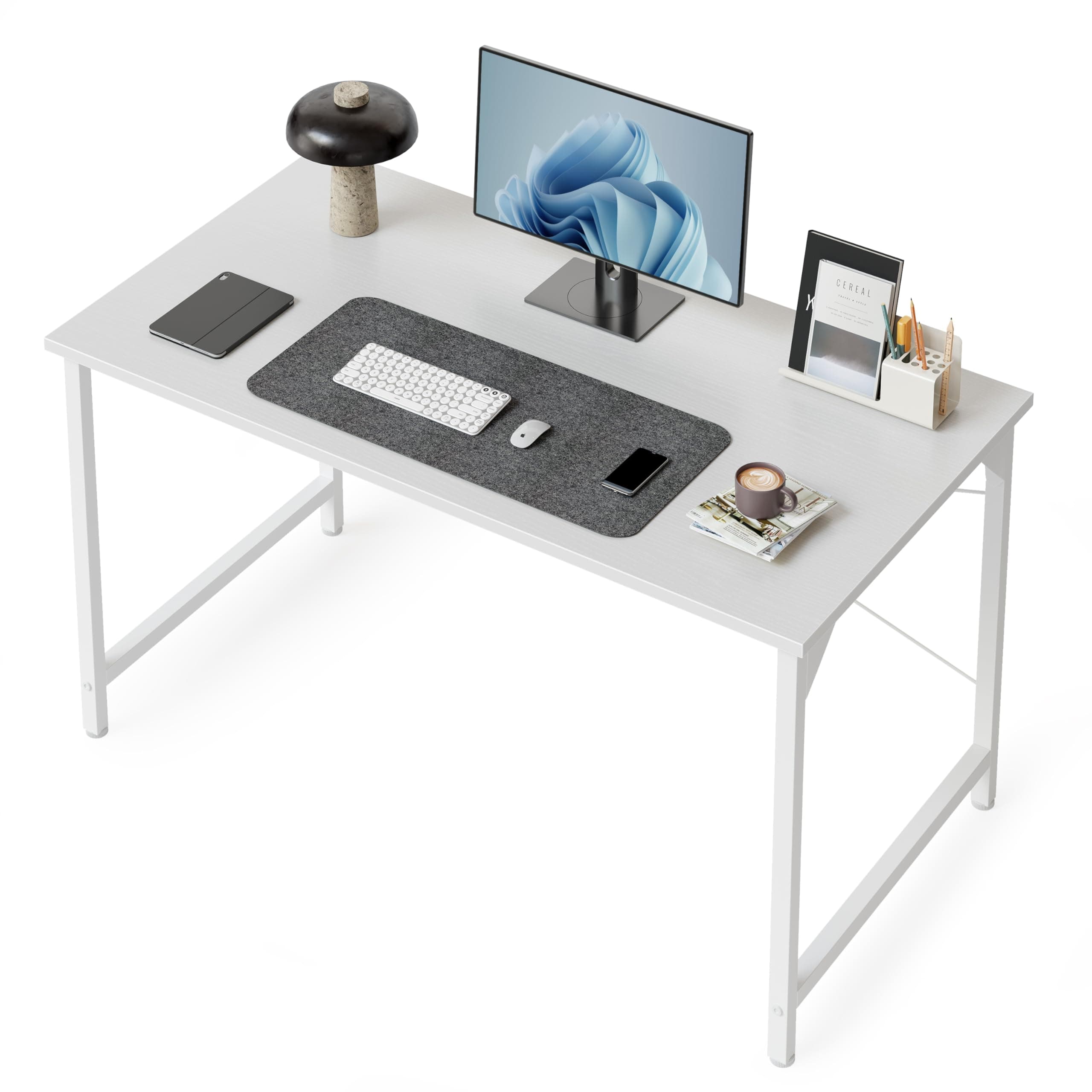 CubiCubi Computer Desk 100 x 48 x 75 cm Home Office Laptop Desk Study Writing Table, Modern Simple Style, White