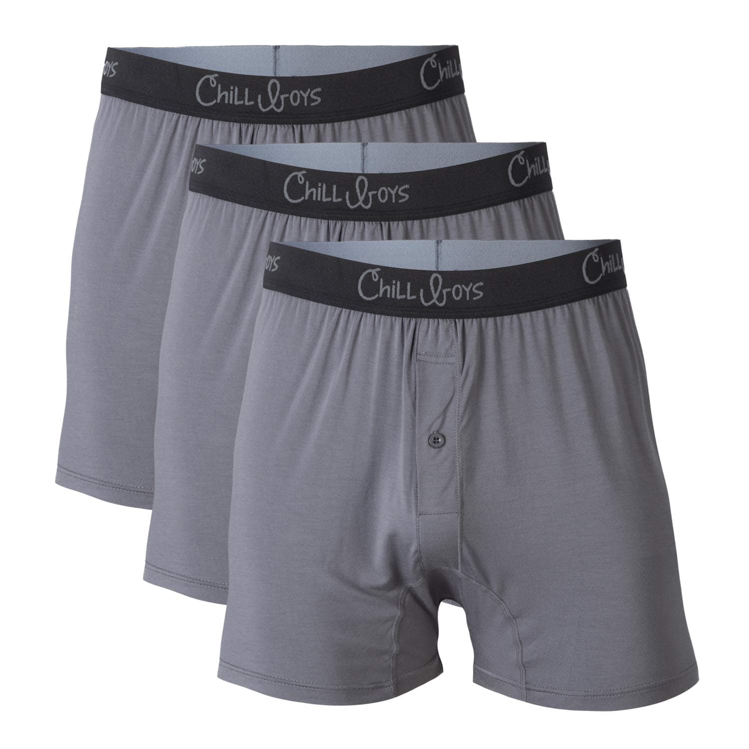 Chill Boys Soft Bamboo Mens Boxers 3 Pack - Cool, Comfortable Bamboo Underwear - Gray - XL