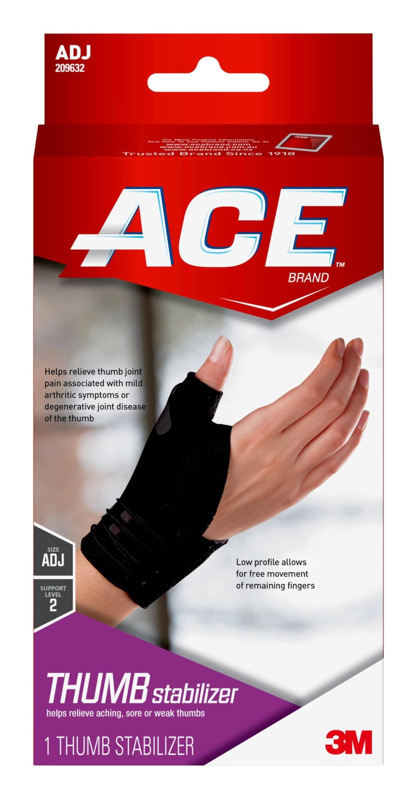 ACE™ Brand Deluxe Thumb Stabilizer, Adjustable, Black, 1/Pack