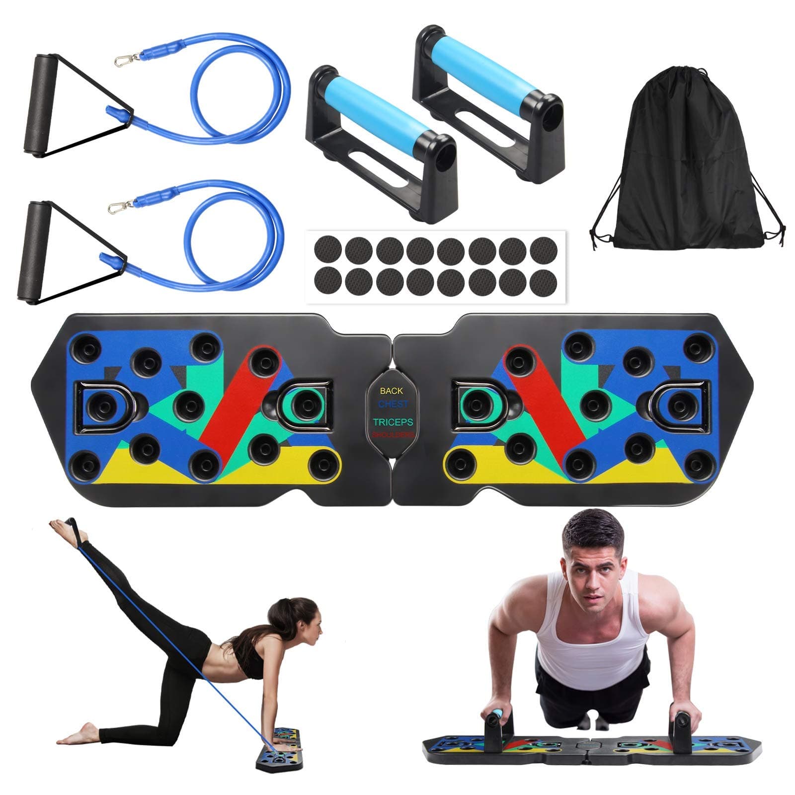 WINWEND 20 in 1 Push Up Board with Resistance Bands, Foldable Press Up Board with Carry Bag