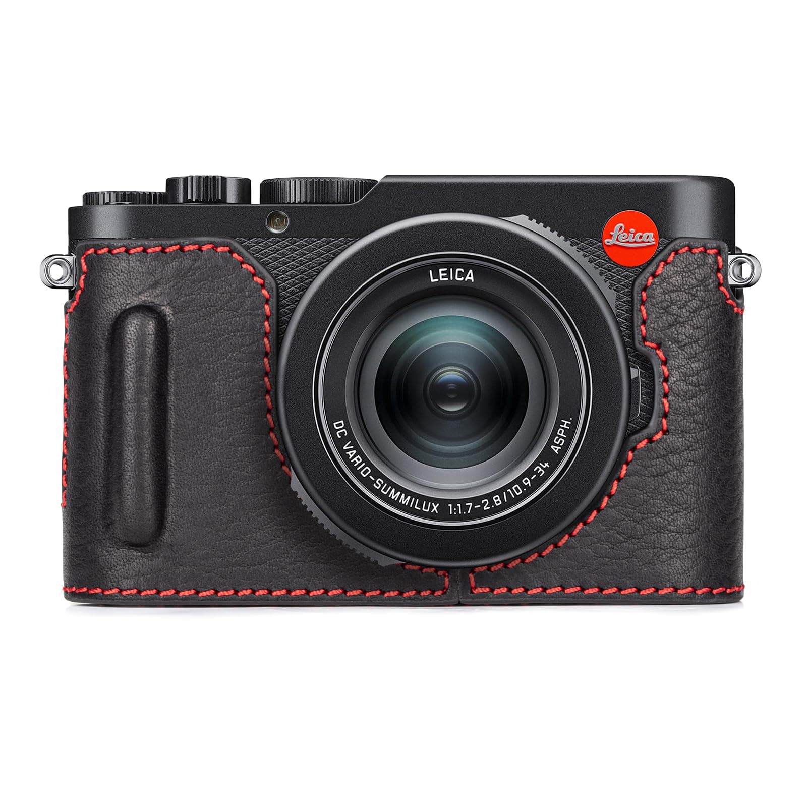 MUZIRI KINOKOO Case for Leica D-LUX 8 Camera - Retro Style Genuine Leather Half Protective Case for Leica D LUX 8/ D-LUX8 Camera - with Opening Bottom and Hand Grip Design - Black Red