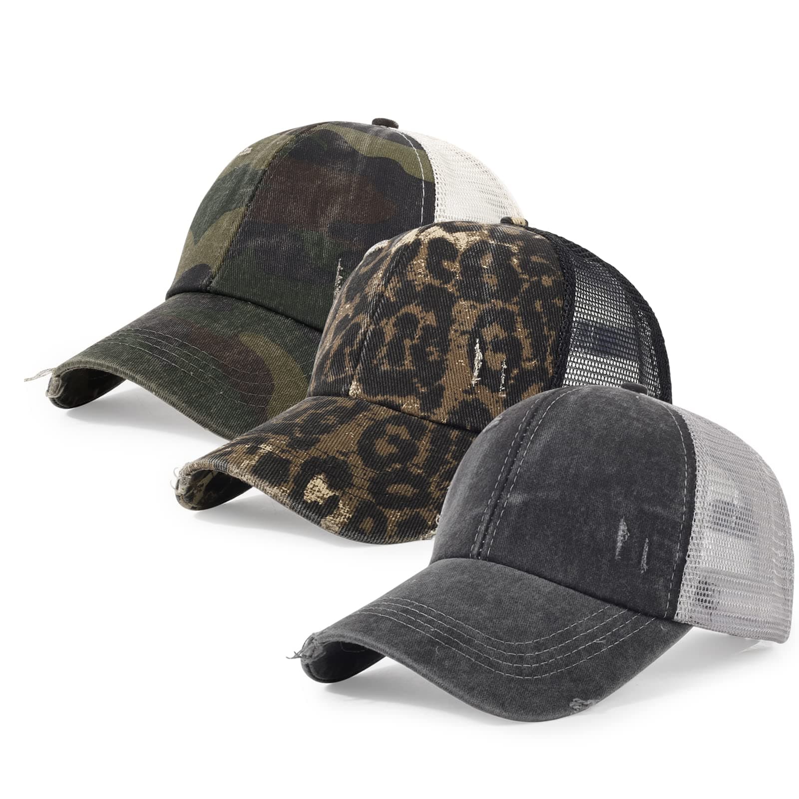 Ponytail Hats Baseball Hat Mesh Washed Distressed Dad Hat Vintage Cotton Trucker Hat for Women