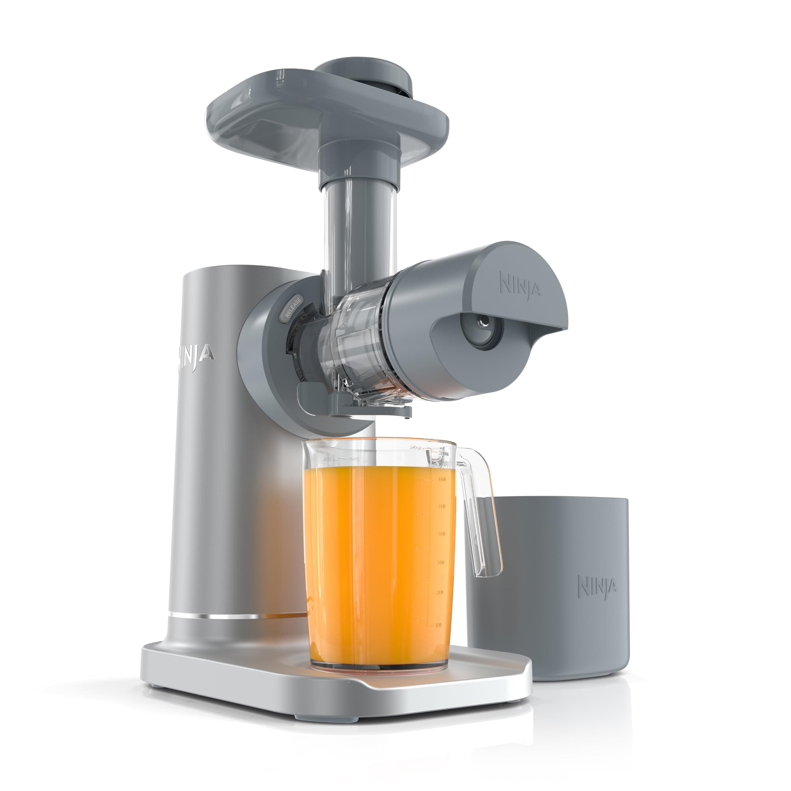 NeverClog Cold Press Juicer | Powerful Electric Slow Masticating Juicer with Pulp Control | XL Capacity | 24 oz. Juice Jug & 36 oz. Pulp Container | Dishwasher Safe | Gray | 150W | JC151SL