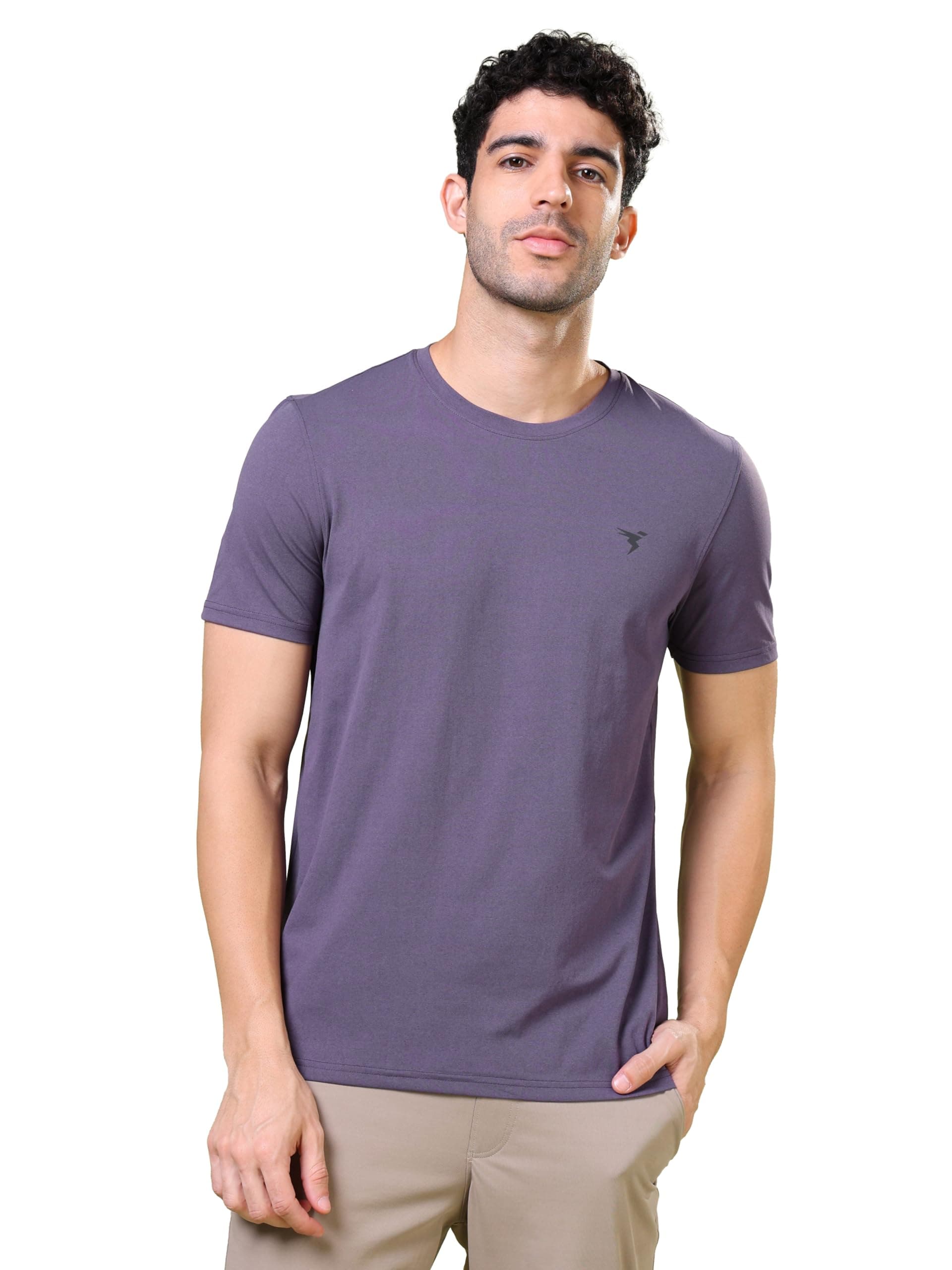 TECHNOSPORT Men's Slim Fit Solid Short Sleeve Crew Neck T-Shirt with Cotflex, Quick Dry and Wrinkle Resistance Fabric for Gym, Regular Usage and Sports