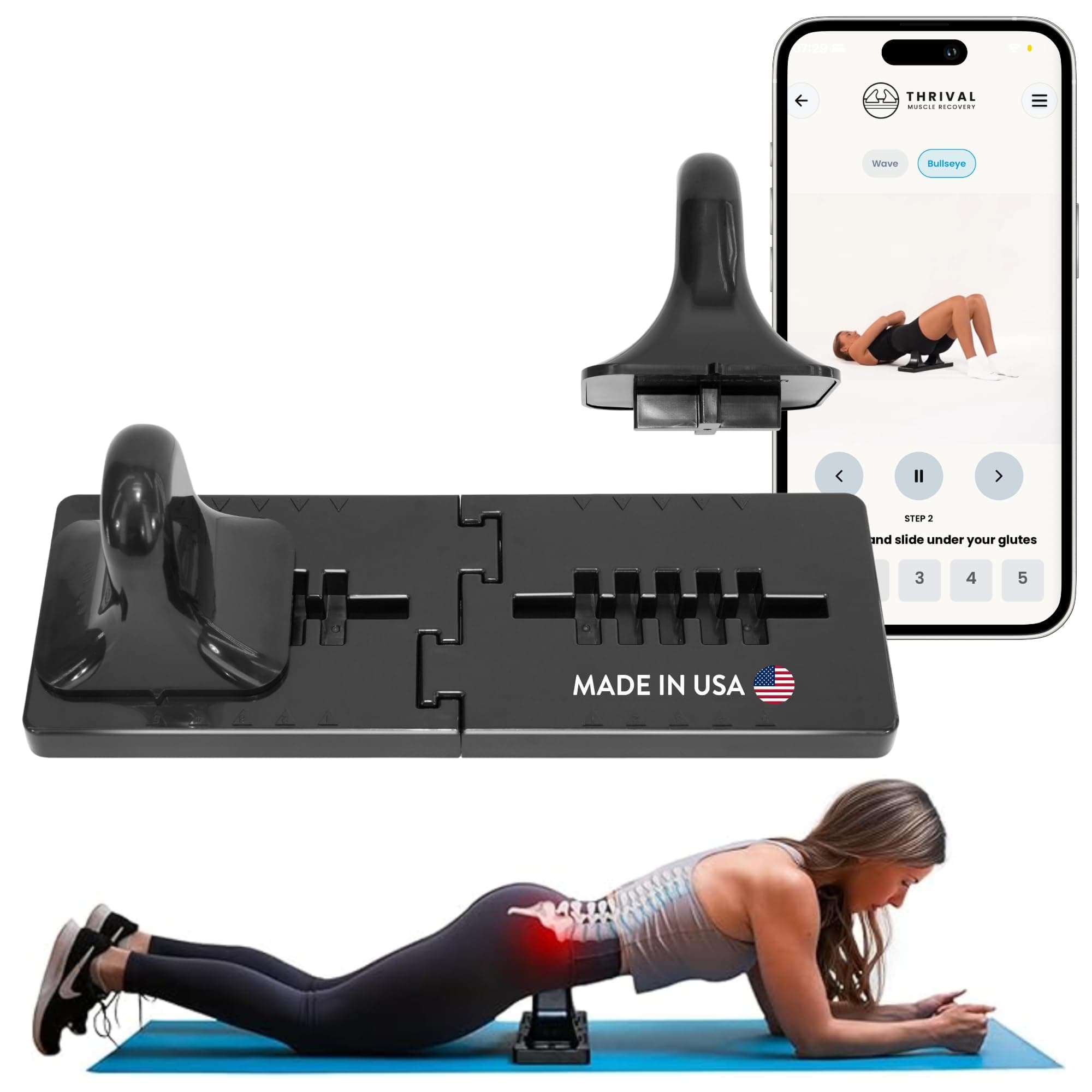 Bullseye - Psoas Muscle Release Tool with Thrival App for Hip Flexor, Back, Hamstring, Glute, Iliacus, and Neck Pain - Deep Tissue, Trigger Point, and Myofascial Release - Carbon Black