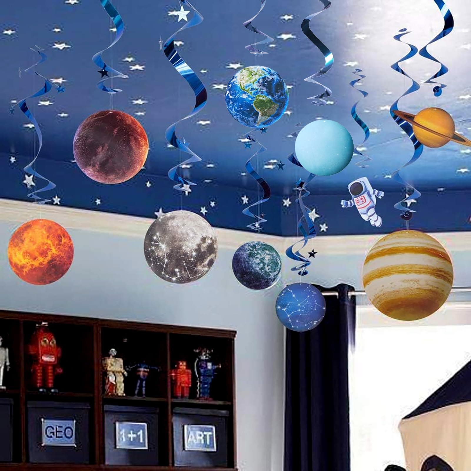 Solar System Hanging Swirl 12 Pieces Decorations Outer Space Party Planets Supplies Space Decorations Party Galaxy Room Decor