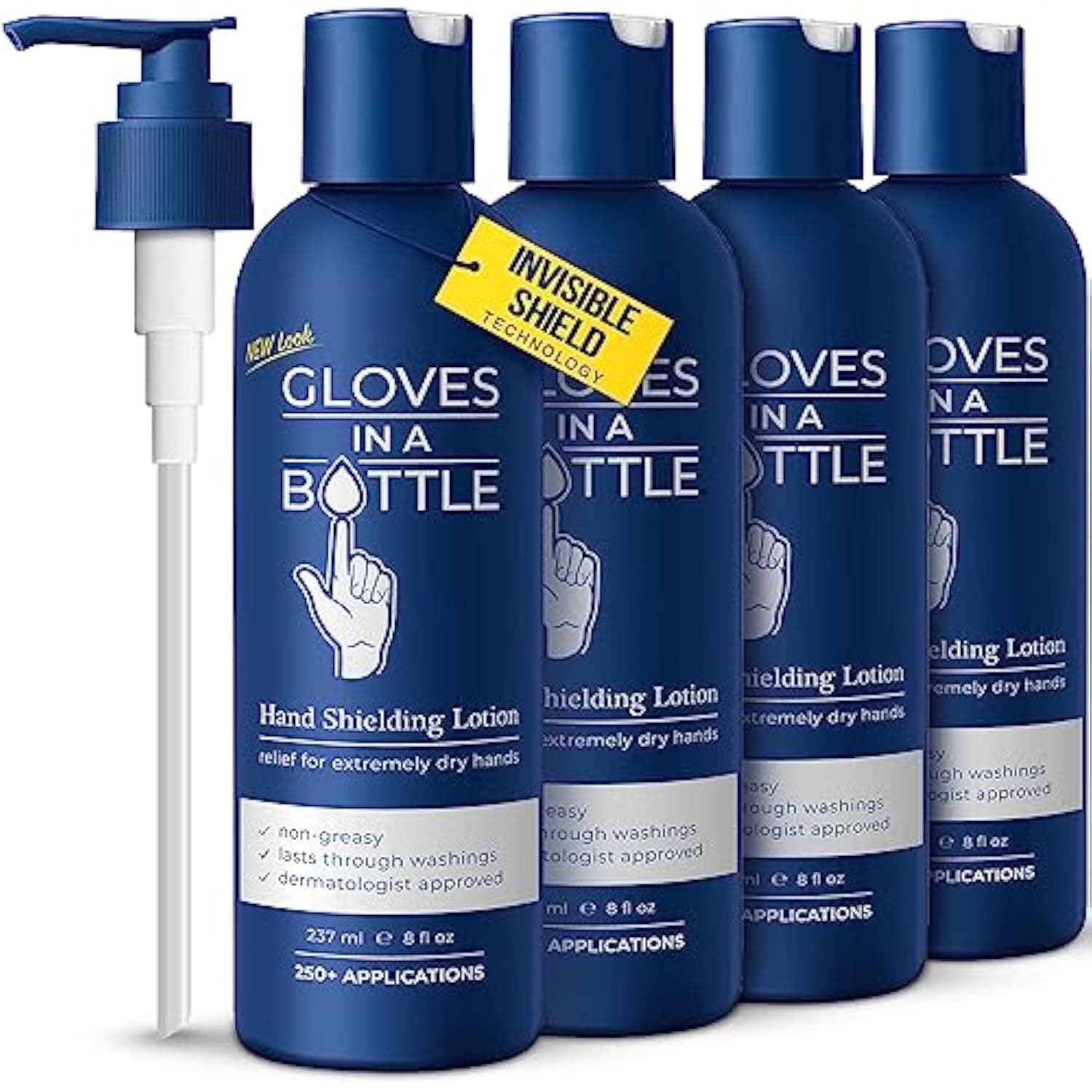 4-Pack Gloves In A Bottle Shielding Lotion - Great for Dry Itchy Skin! Grease-less and Fragrance Free! (8oz-240ml)