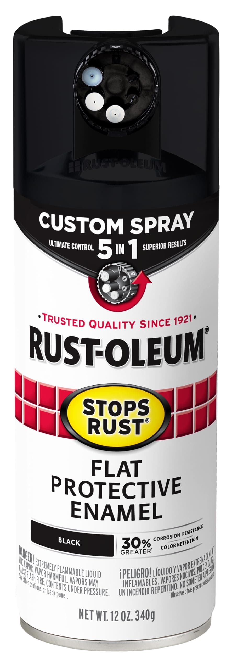376855 Stops Rust Custom Spray 5-in-1 Spray Paint, 12 oz, Flat Black