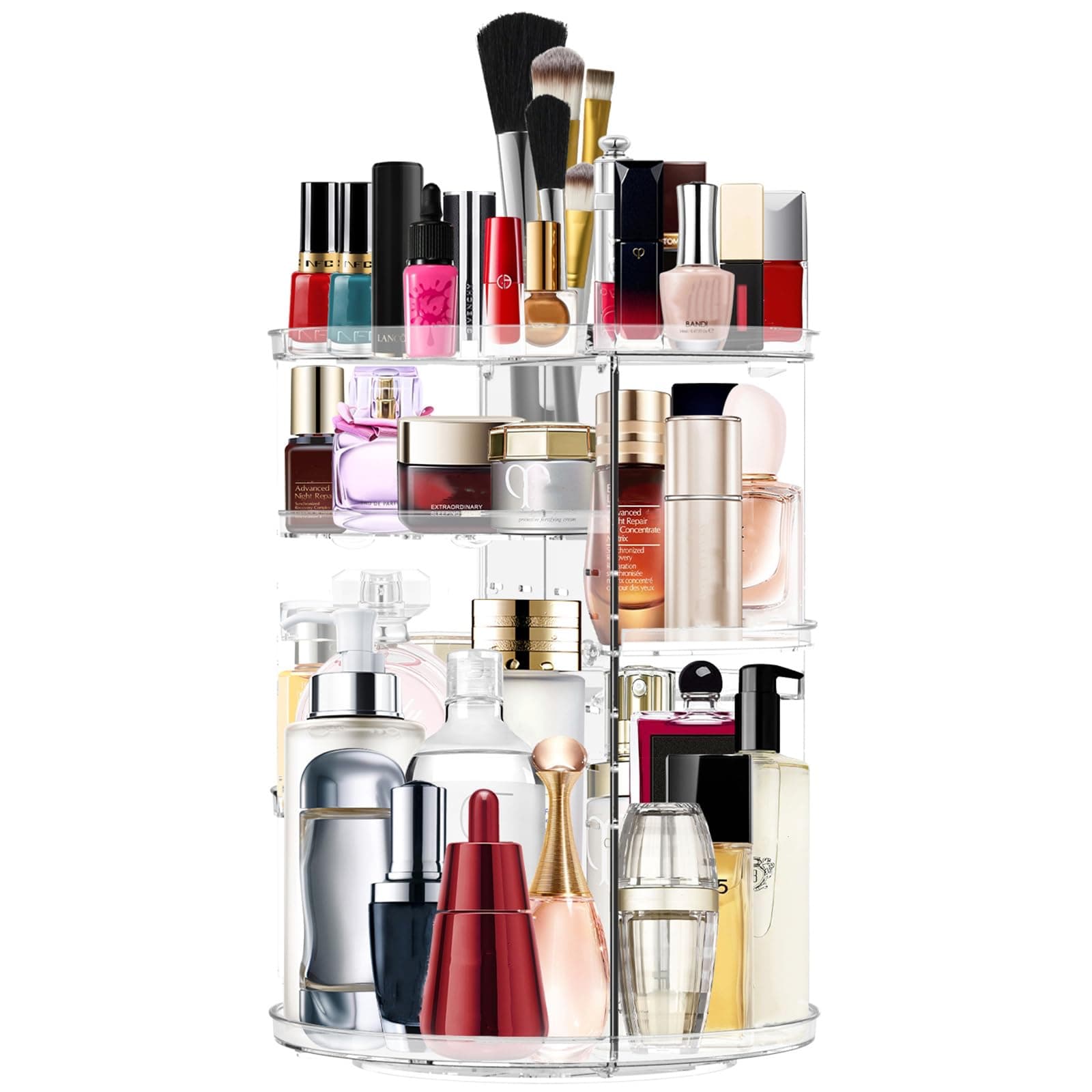MISERWE Makeup Organizer 360 Rotating Cosmetic Organizer DIY Adjustable Makeup Carousel Spinning Holder Rack, Large Capacity Cosmetic Storage Box Makeup Brushes Organizer for Vanity Countertop (Clear)