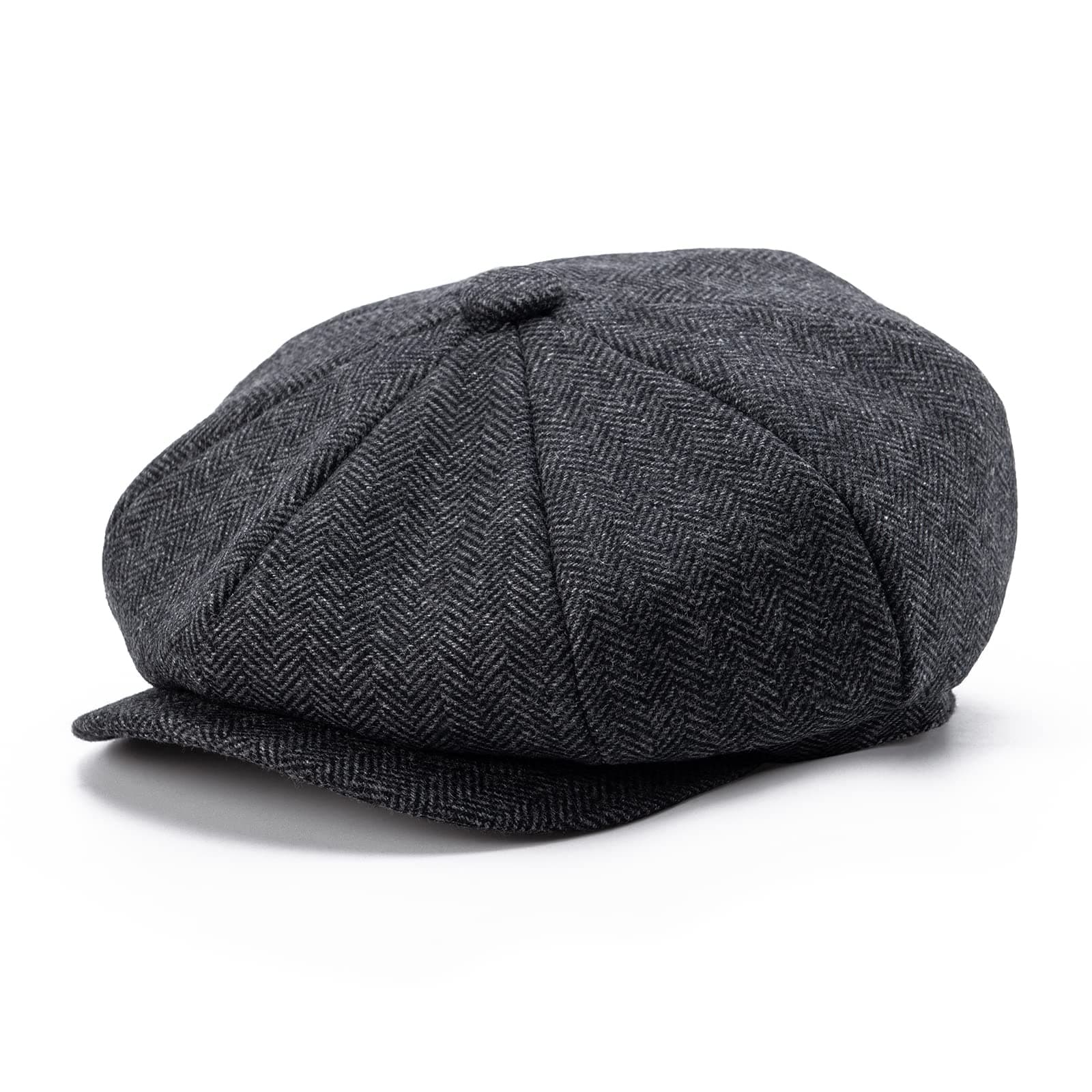 Men's 8 Panel Wool Blend Newsboy Flat Cap Herringbone Tweed Hat