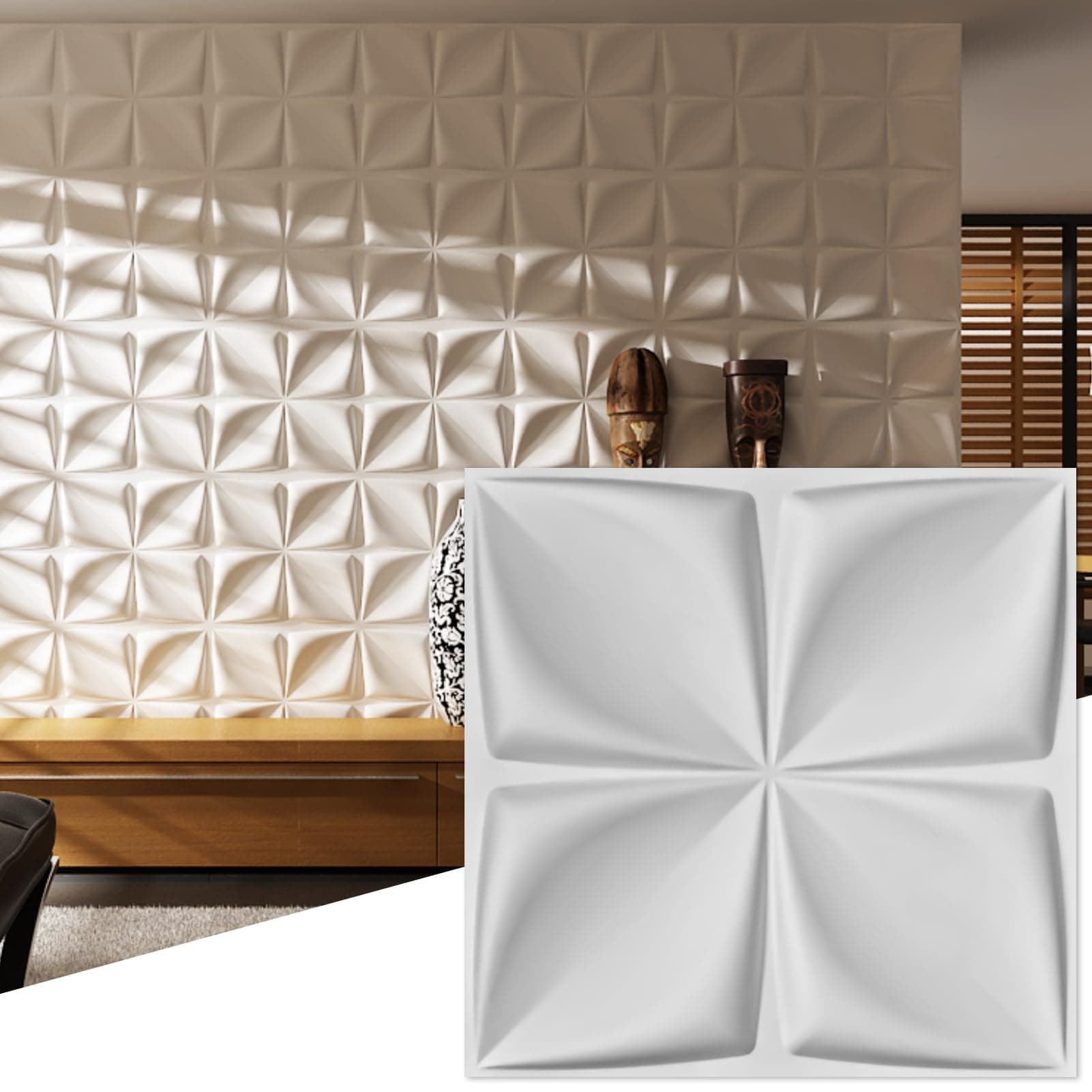 19.7" x 19.7" (Pack of 12) Wall Panel Rhombus, White