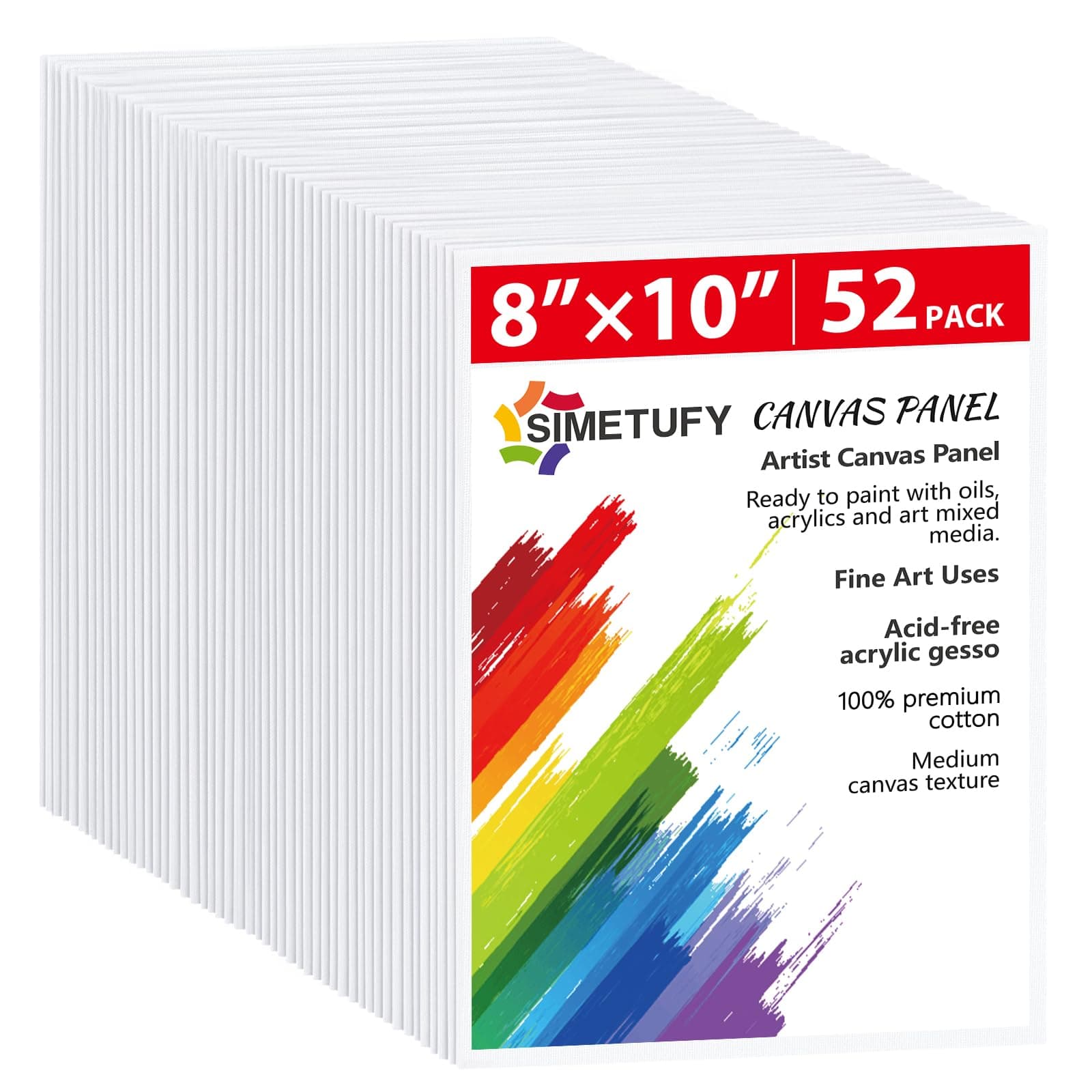 Simetufy Superise Canvas Panels, 52 Pack - 8x10 Inch Canvas Value Pack, Artist Blank Canvas Boards for Painting, 100% Cotton with Recycled Board Core, for Acrylic, Oil, Other Wet or Dry Art Media