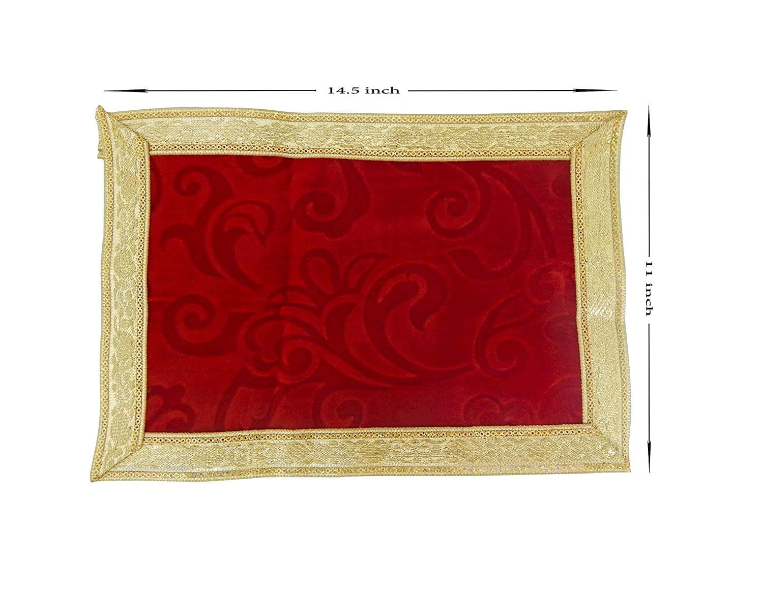 Elysian Small Rectangle Design Red Velvet Cloth for Puja | Pooja Aasan Kapda | Puja Chowki Cloth for Home Mandir, Temple, God & Goddess Asan -14.5X11(3PC)