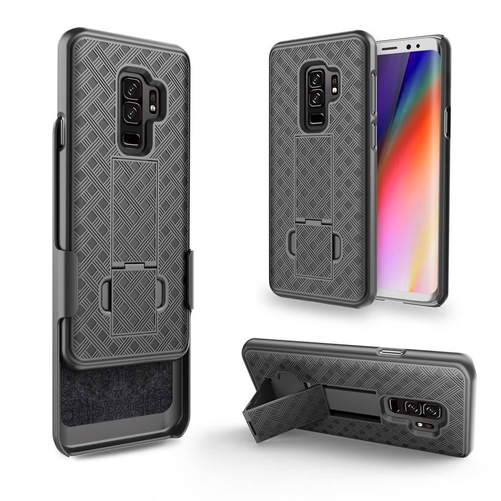 Galaxy S9 Plus Case, Galaxy S9 Plus Swivel Slim Belt Clip Holster Protective Phone Case Cover Compatible for Samsung Galaxy S9 Plus Cases (Combo Shell & Holster Case) - Black