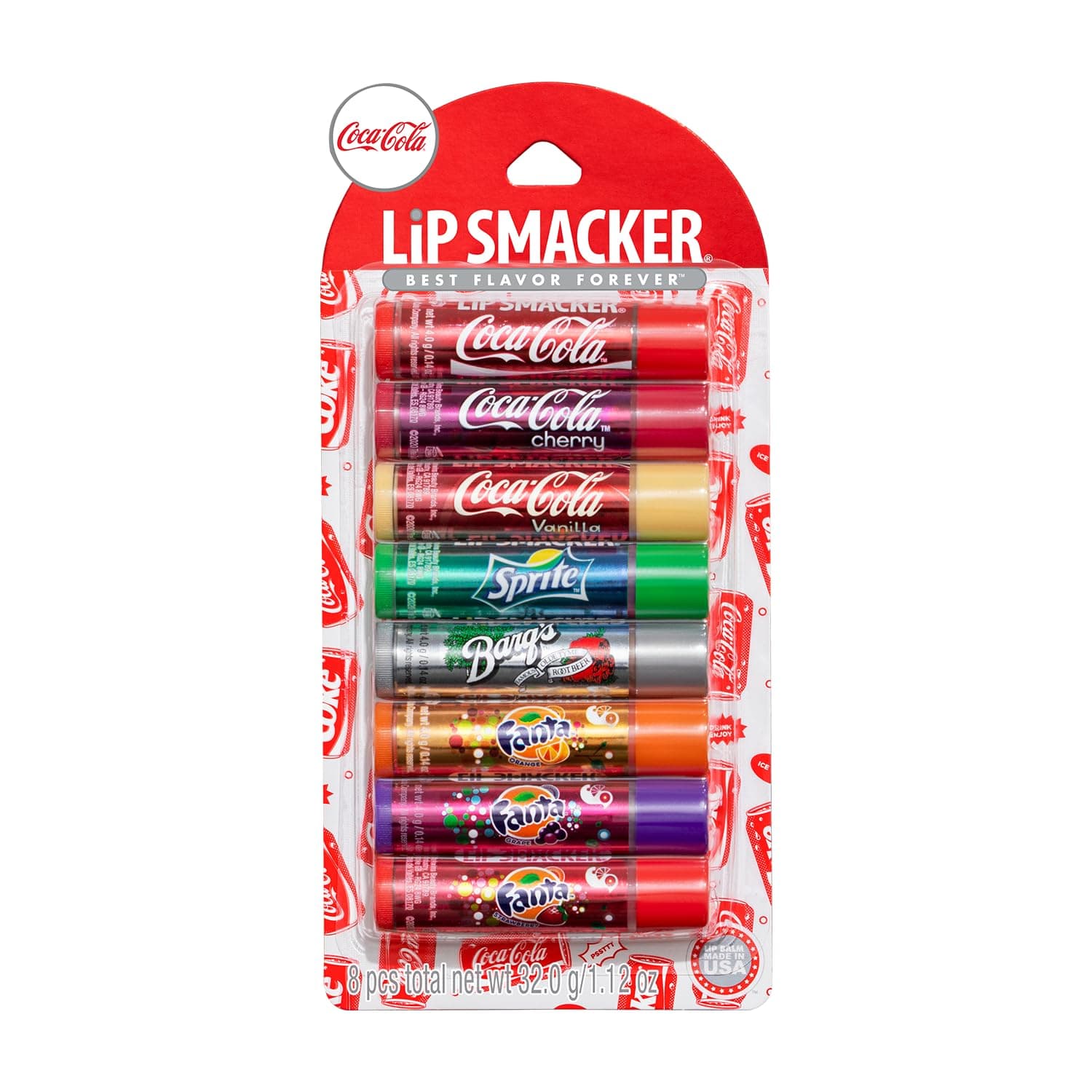 Coca-Cola Flavored Balm, 8 Count, Flavors Coke, Cherry Vanilla Sprite, Root Beer, Orange Fanta, Grape Strawberry Fanta