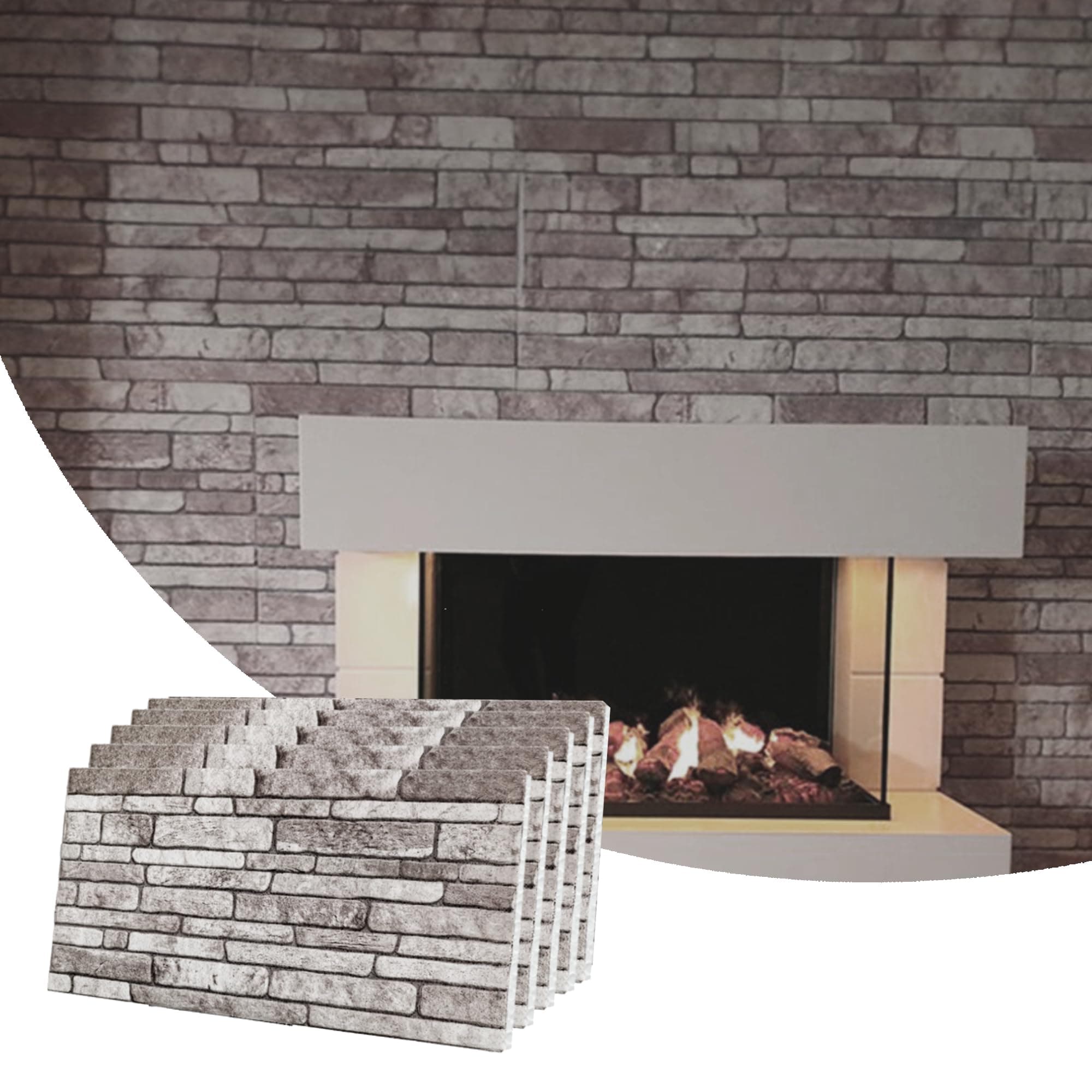 Dundee Deco 3D Wall Panels Faux Brick - Cladding, Light Brown Grey Stone Look Wall Paneling, Styrofoam Facing for Living Room, Kitchen, Bathroom, Balcony, Bedroom, Set of 5, Covers 27 sq ft