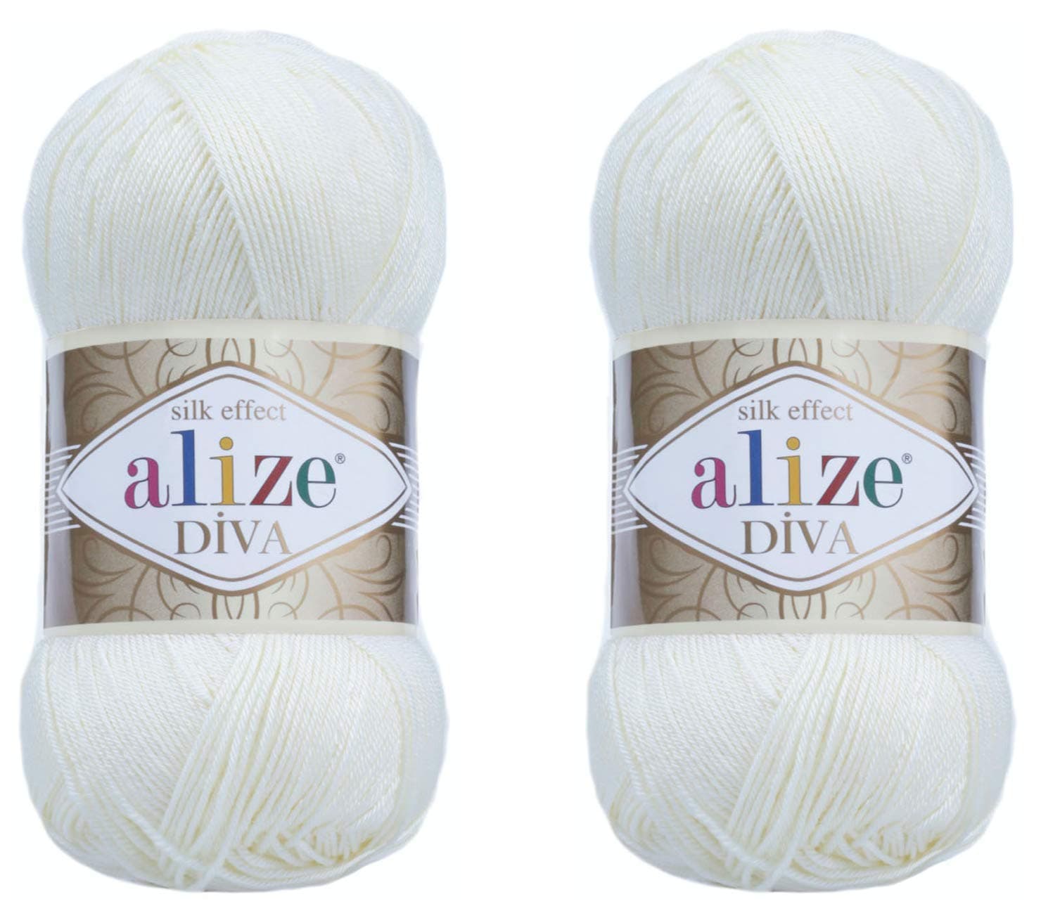 Diva Yarn Hand Knitting Yarn 100% Microfiber Acrylic Yarn Alize Diva Silk Effect Thread Crochet Art Lace Craft Lot of 2 skeins 200gr 767 yds (1055-Sugar White)