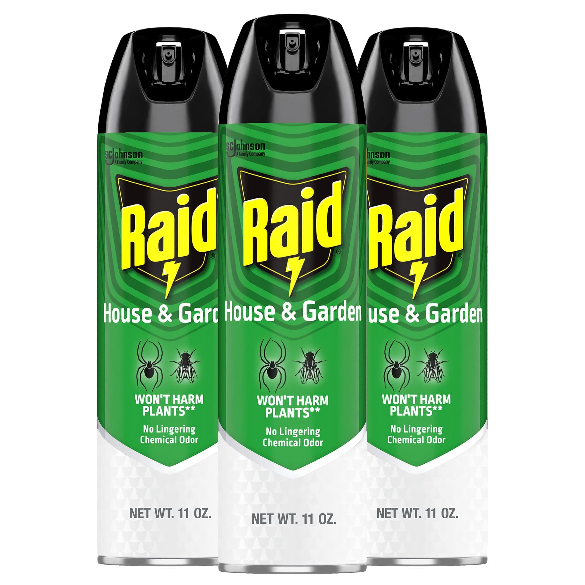 Raid House & Garden Bug Killer Aerosol Kills Bugs on Contact Won’t Harm Plants Indoor and Outdoor Use 11 Ounce (Pack of 3)