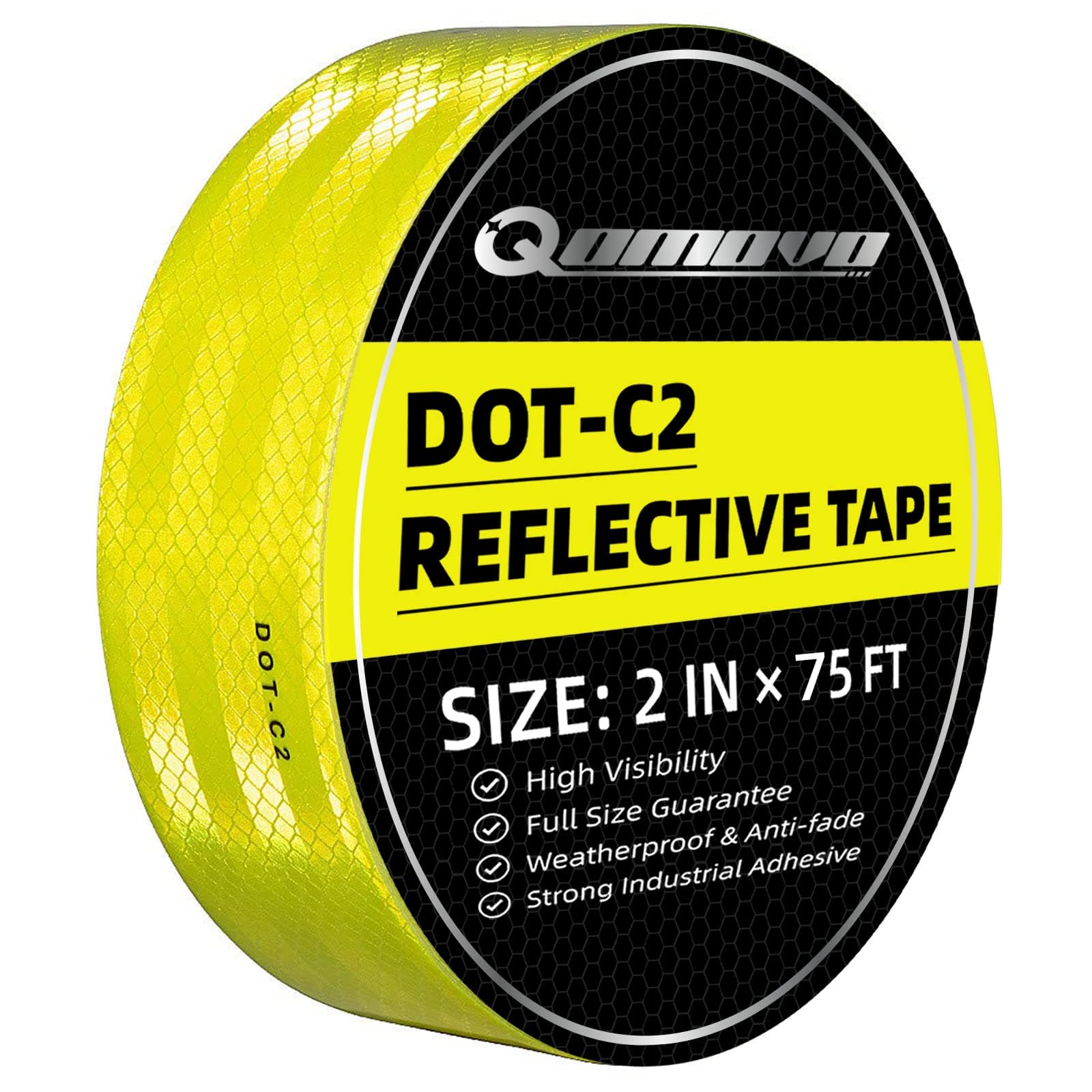 Fluorescent Yellow High Visibility DOT-C2 Reflective Tape 2 inch x 75 feet Neon Yellow Safety Warning Conspicuity Tape Waterproof Self-Adhesive Tape