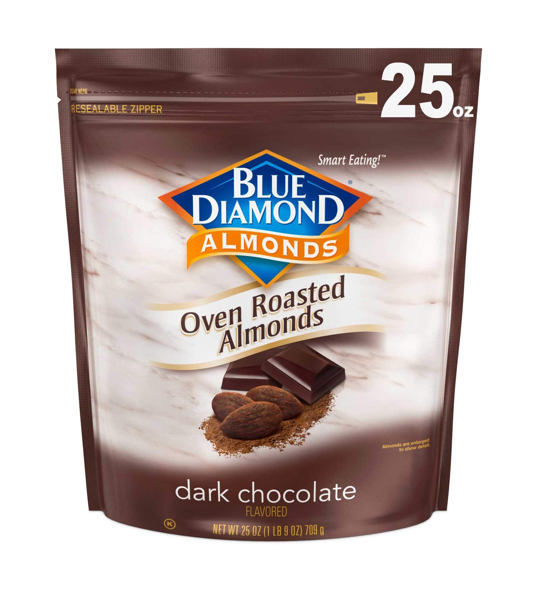 Blue Diamond Almonds, Oven Roasted Dark Chocolate Flavored Snack Nuts, Plant-Based Protein and Fiber, Perfect for Events, Holidays, Parties, and Lunch, Guilt-Free Snacking with Real Cocoa, 25 Oz Resealable Bag (Pack of 1)
