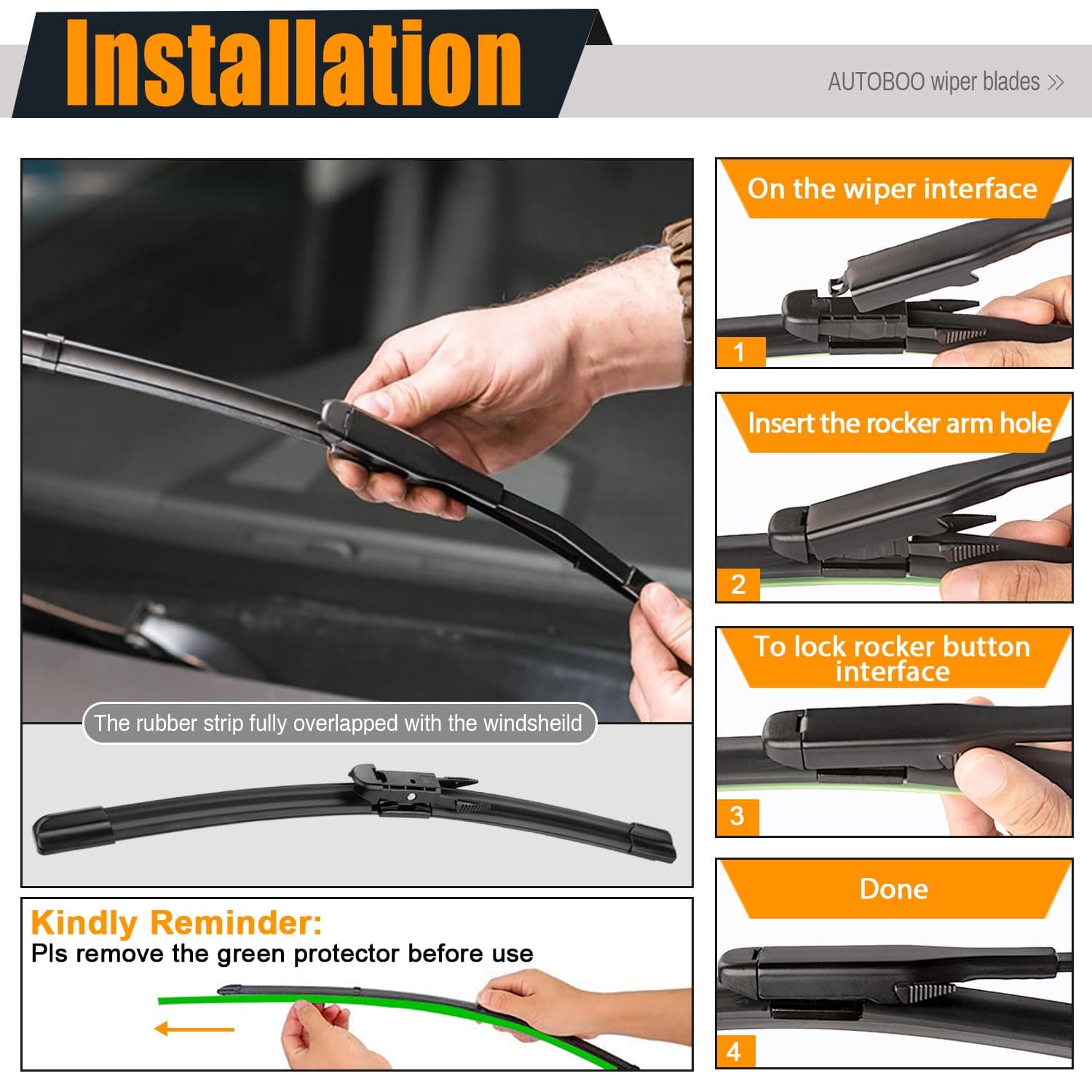 AUTOBOO Replacement For 2013-2020 Ford Escape Edge Focus 28"+28" Pinch Tab Windshield Wiper Blade Set-Factory OE Style