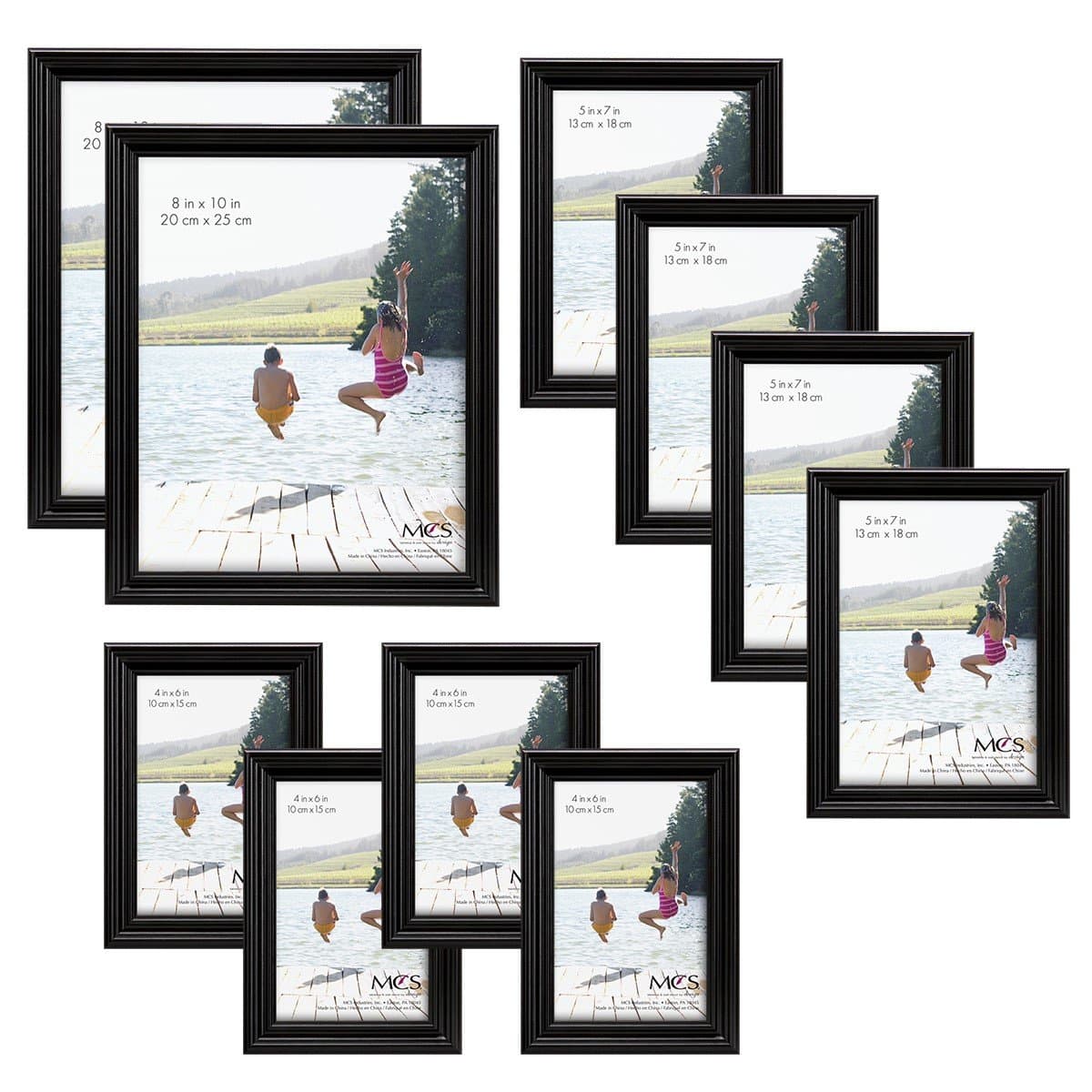 10pc Multi Pack Picture Frame Value Set - Two 8x10 in, Four 5x7 in, Four 4x6 in, Black (65508)