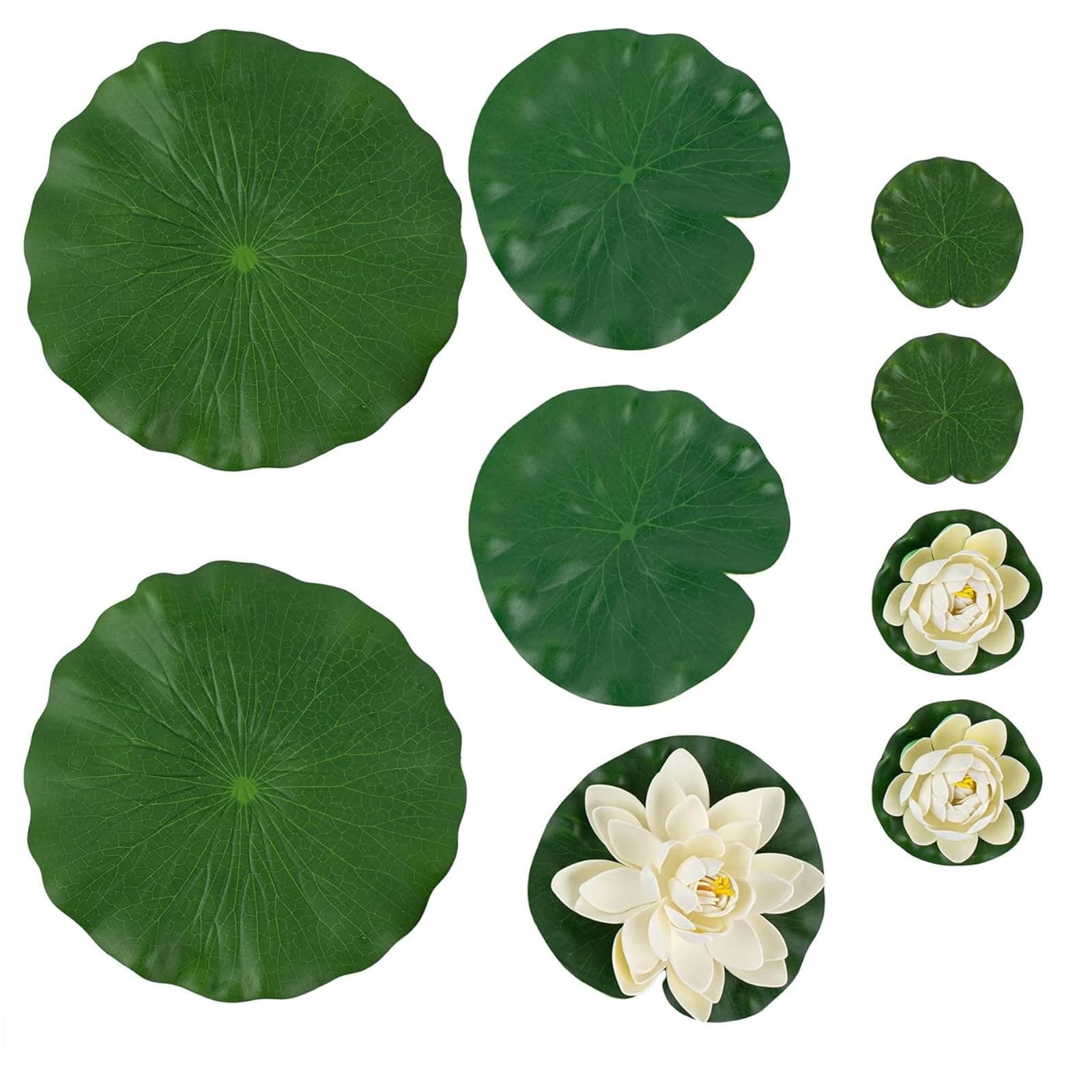9 Pack Artificial Floating Foam Lotus Flower Decor Realistic Water Lily Pads Ornaments for Ponds Decoration