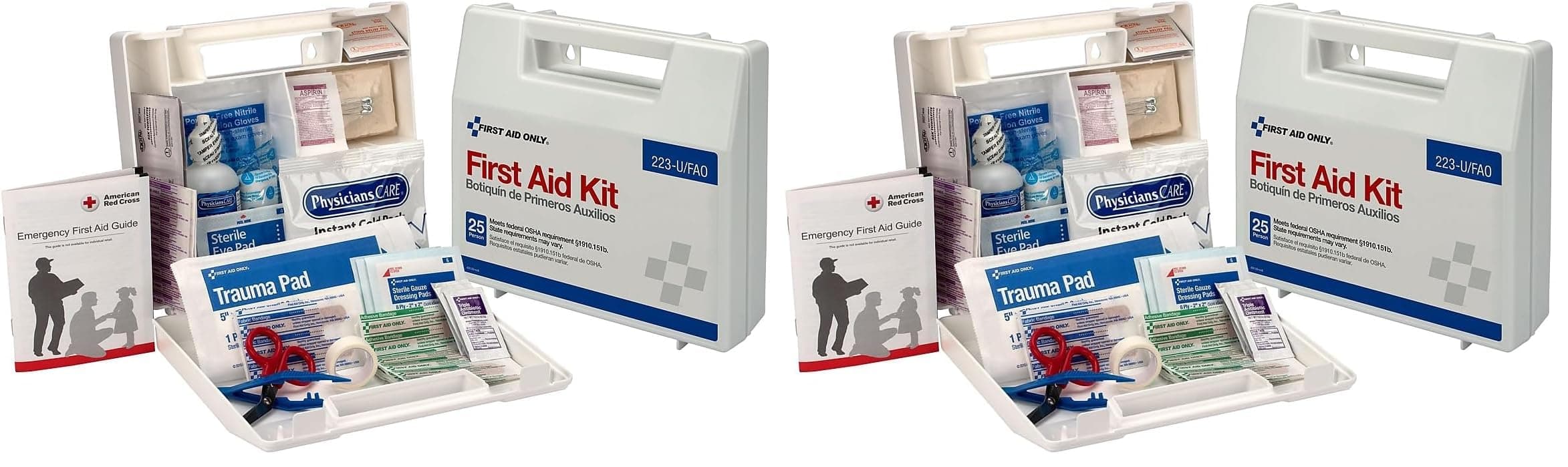 First Aid Only 223-U OSHA-Compliant First Aid Kit, All-Purpose 25-Person Emergency First Aid Kit for Business, Worksite, Home, and Vehicle, 106 Pieces (Pack of 2)