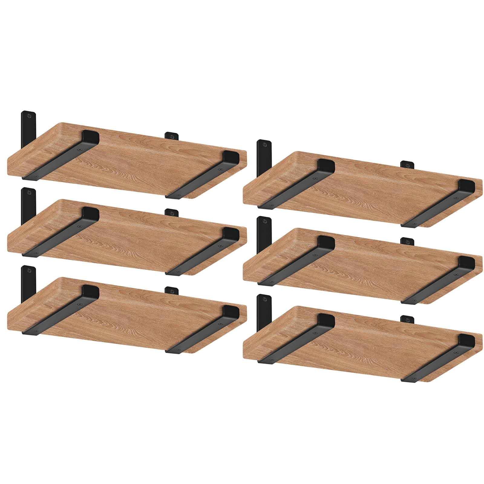 12 Pack - 11.25" L x 6" H x 1.5" W J Lip Shelf Brackets Rustic Farmhouse Iron Wall Floating Shelf Bracket Metal Shelf Bracket Industrial Shelf Supports with Screws Black