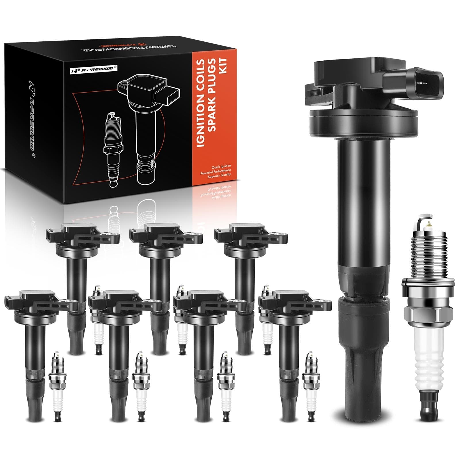 Set of 8 Ignition Coil Pack and Iridium Spark Plugs Compatible with Land Rover Range Rover 2006-2009 LR3 Jaguar XF XJ8 XJR XK XK8 XKR