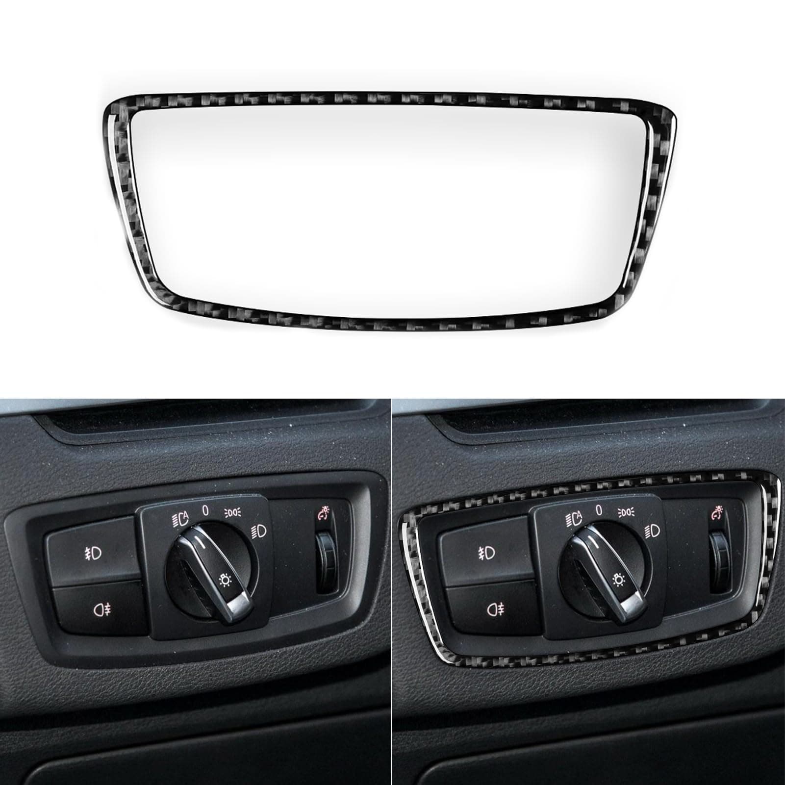 Real 3K Black Carbon Fiber Car Driver Side Headlight Switch Panel Dim Light Control Frame Trim Sticker Auto Interior Accessories Compatible with BMW X1 F48 F49 2016-2022/X2 F39 2018-2022