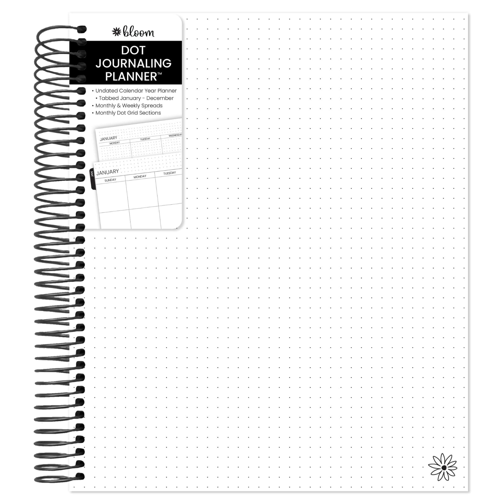 bloom daily planners Undated Dot Journaling Calendar Planner - Essential Weekly/Monthly Grid Style Agenda Book (7" x 9") - V2