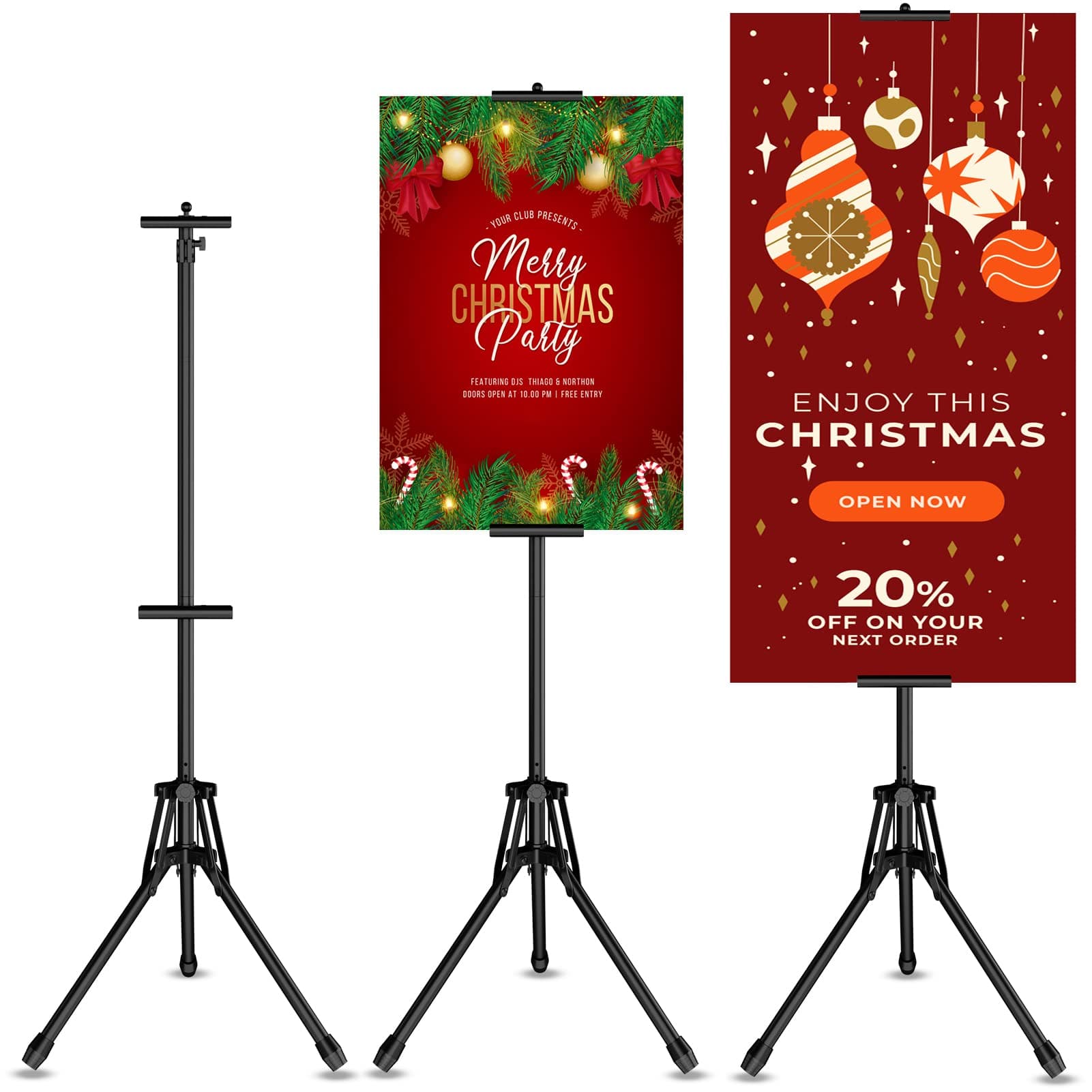 GSOW Poster Stand for Display, 80'' Adjustable Sign Stand Tripod, Retractable Poster Board Stand Double-Sided Banner Stand, Foldable Floor Standing Sign Holder Signage Stand with Portable Bag, Black