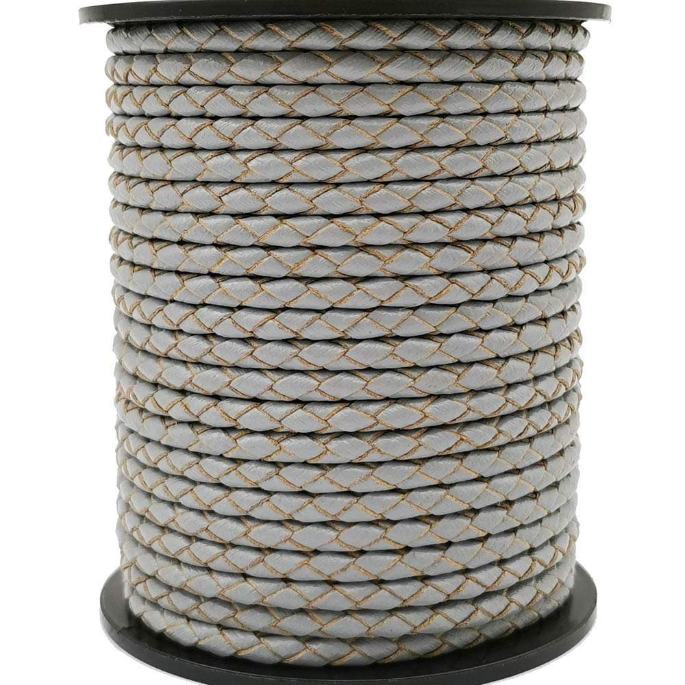 5 Yards Light Gray 3mm Braided Leather Strap Round Folded Leather Cord Bracelet Necklace Making Bolo Tie