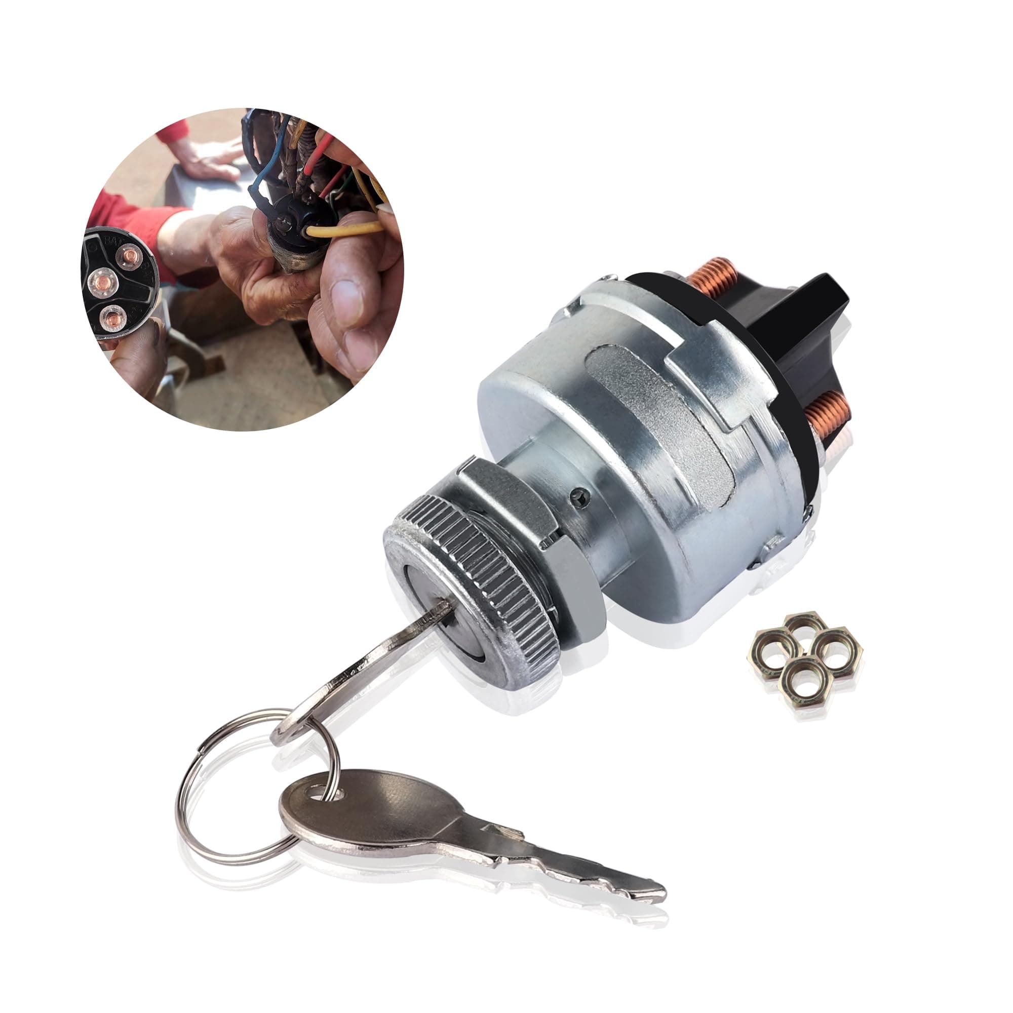 Ignition Switch with Key,Professional 12V 4 Position Ignition Key Switch Fits Most Car,Truck,SUV,Tractor,Forklift,Universal Car Accessories Ignition Lock Cylinder